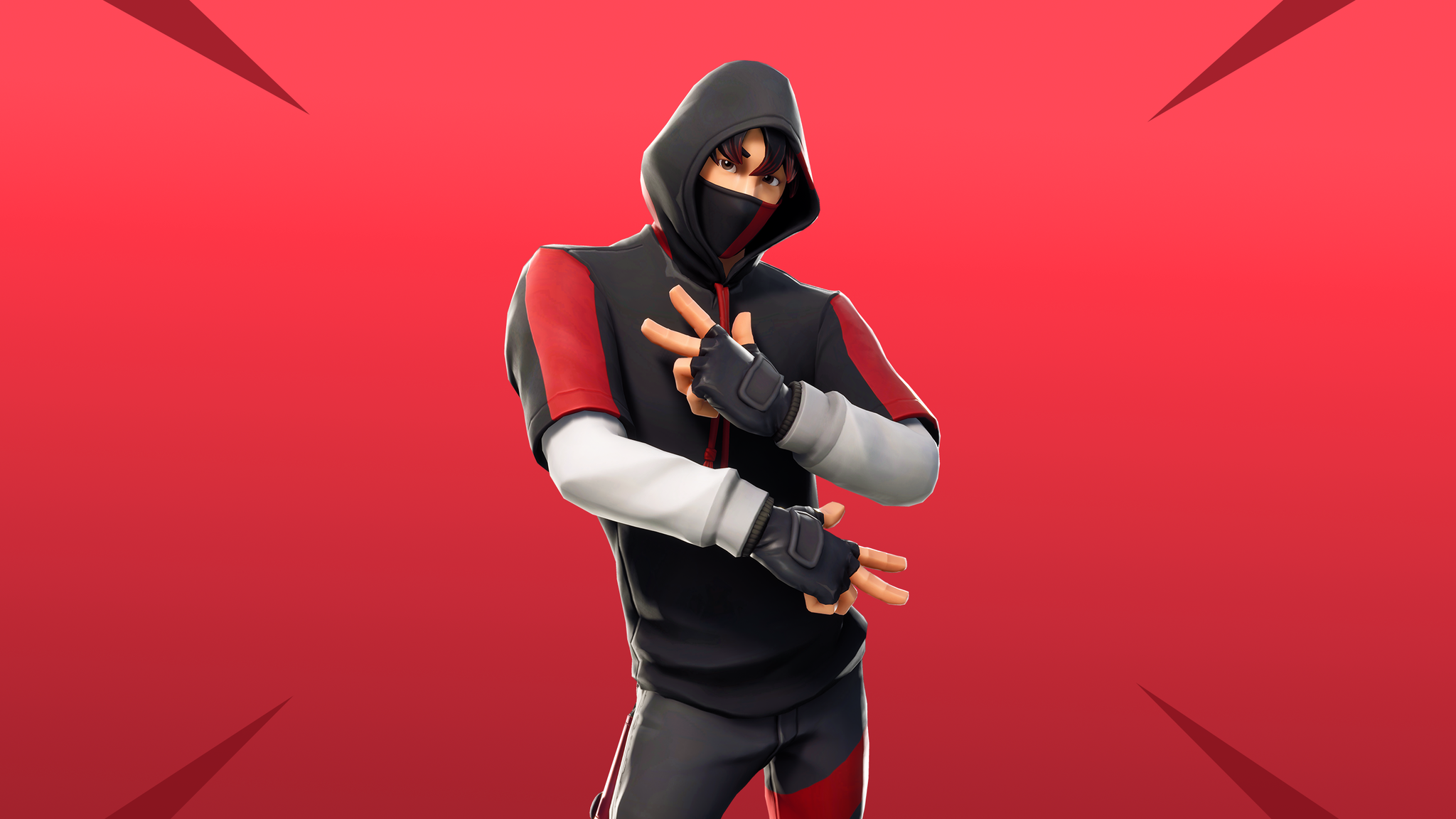 Ikonik, Fortnite, Skin, Kapuze, Roter Hintergrund, Full HD Wallpaper