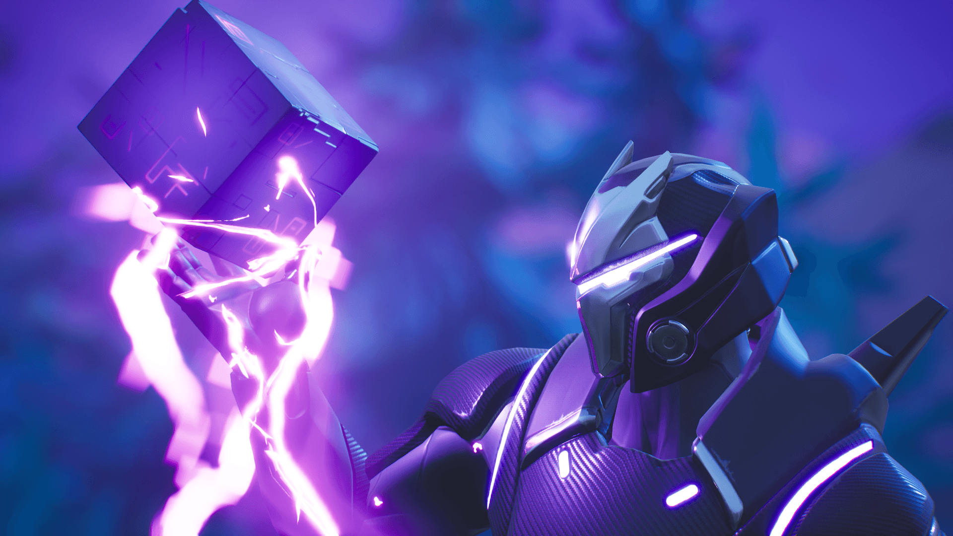 Omega, Kevin the Cube, Fortnite, Würfel, Lila Blitze, Full HD, Desktop-Hintergrund für Windows