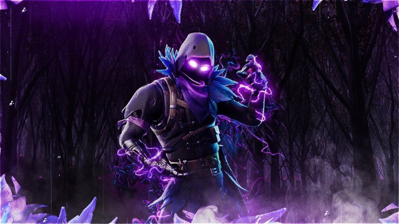 Rabe, Fortnite, Skin, Dunkler Wald, Lila Energie, 16:9, HD-Hintergrundbild für den Desktop