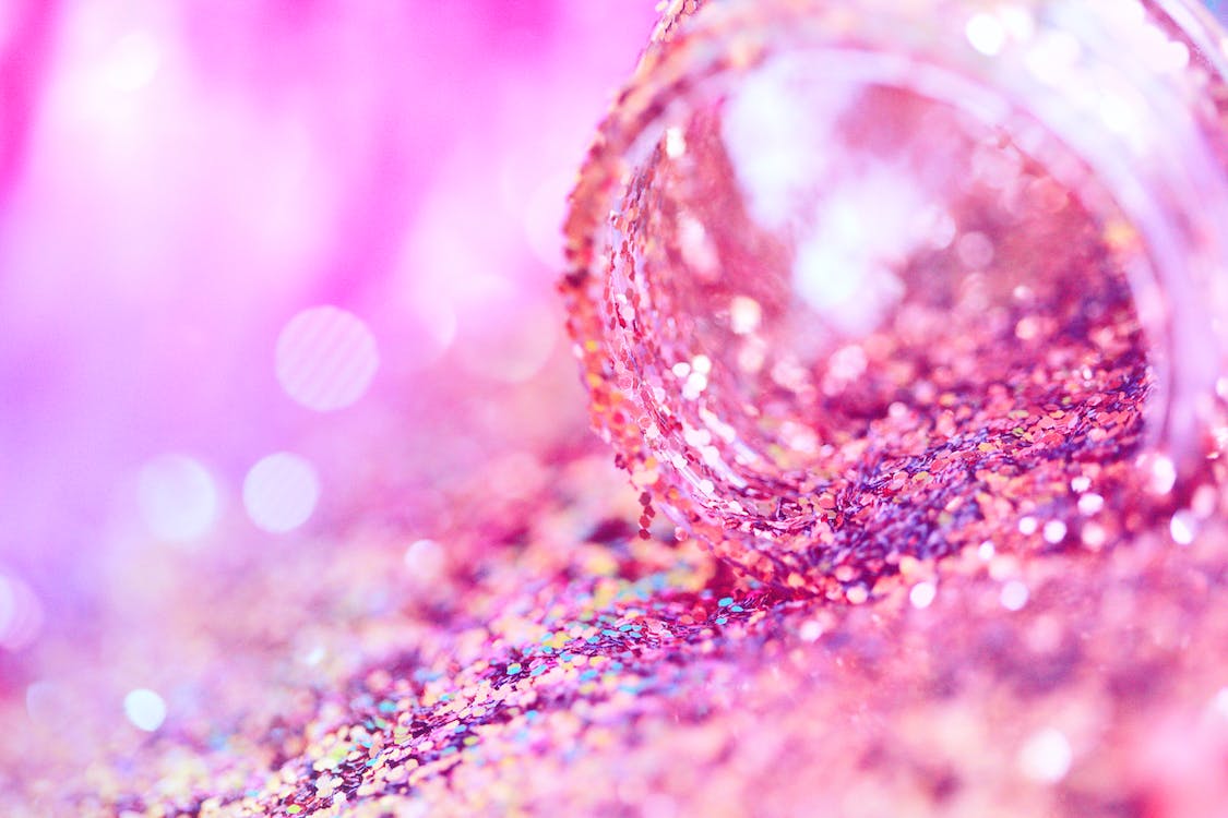 Glitzer, Glasflasche, Rosa, Bokeh, Nahaufnahme, Hintergrundbild