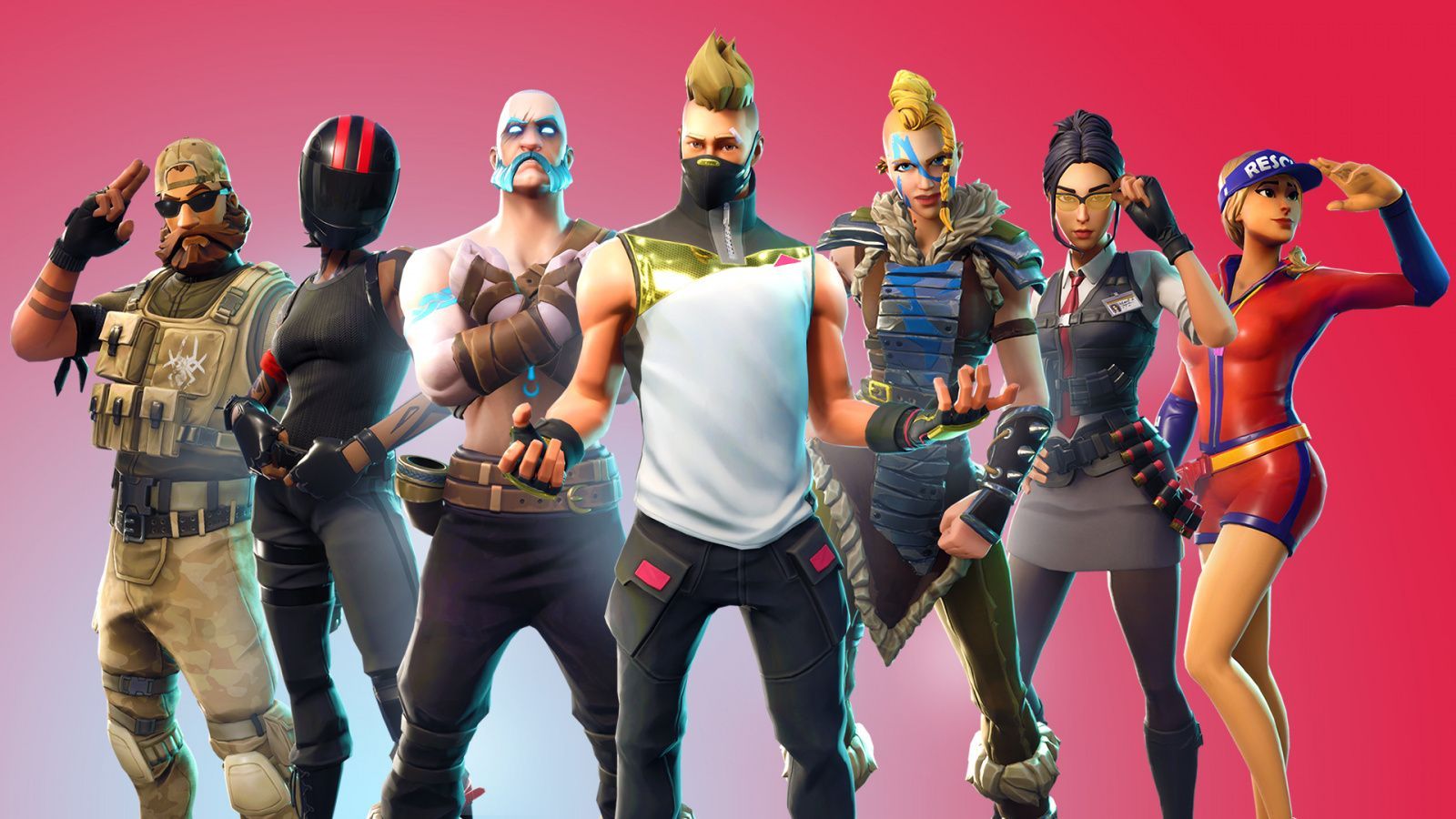 Fortnite, Skins, Gruppe, Roter Hintergrund, Soldaten, HD Wallpaper