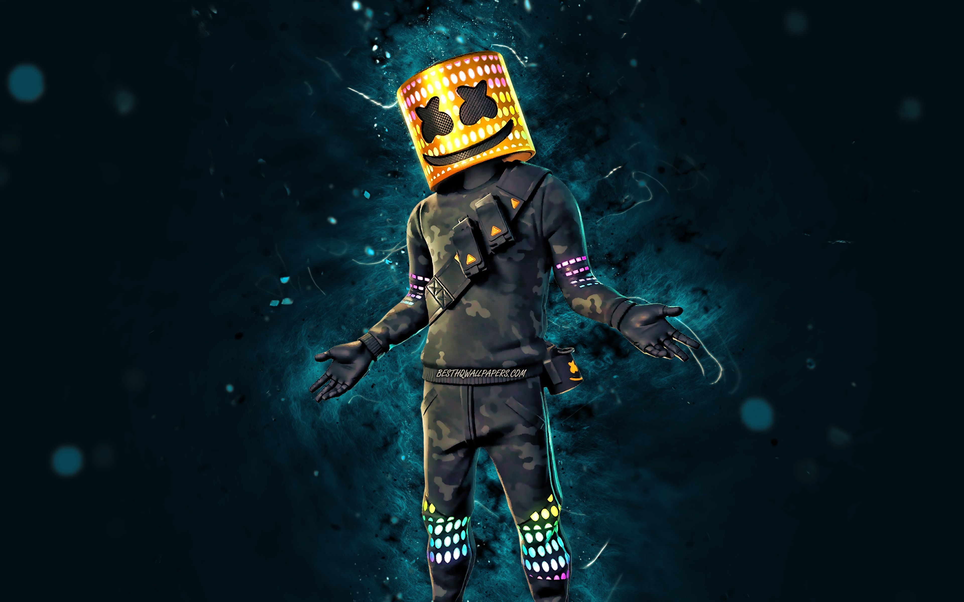 Marshmello, Fortnite, Skin, Partikel, Dunkel, 16:10, 4K-Hintergrundbild für den Desktop