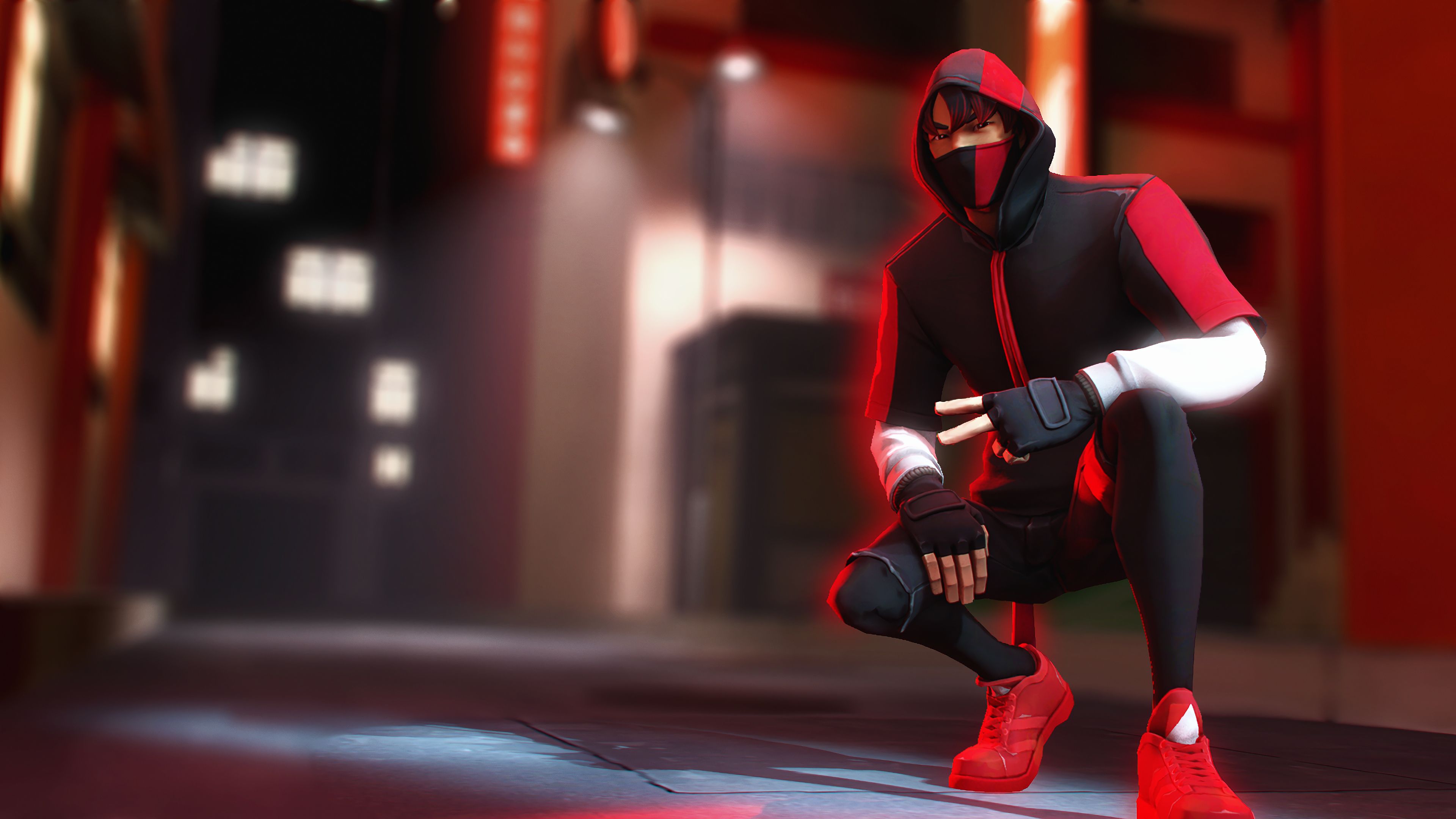 Ikonik, Fortnite, Skin, Straße, Nacht, Rot, 4K, Hintergrund für den Desktop