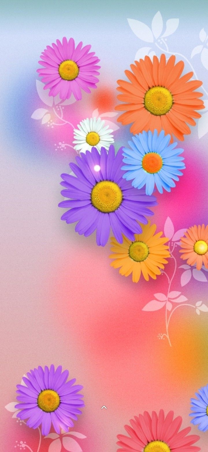 Bunte Blüten, Gänseblümchen, Pastell, Illustration, Farbverlauf, HD, iPhone-Hintergrundbild