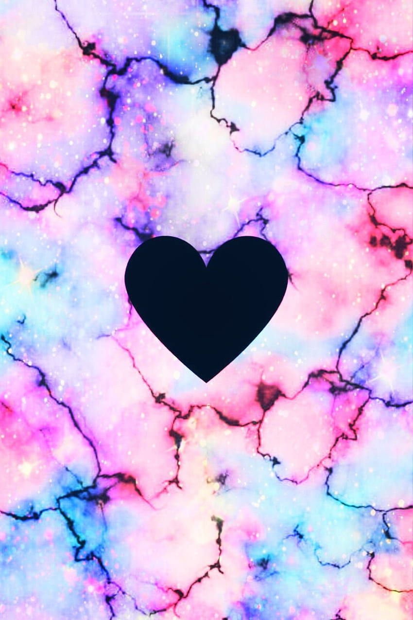 Herz, Marmor, Pastell, Galaxie-Look, Schwarz, HD, Handy-Hintergrund im Hochformat