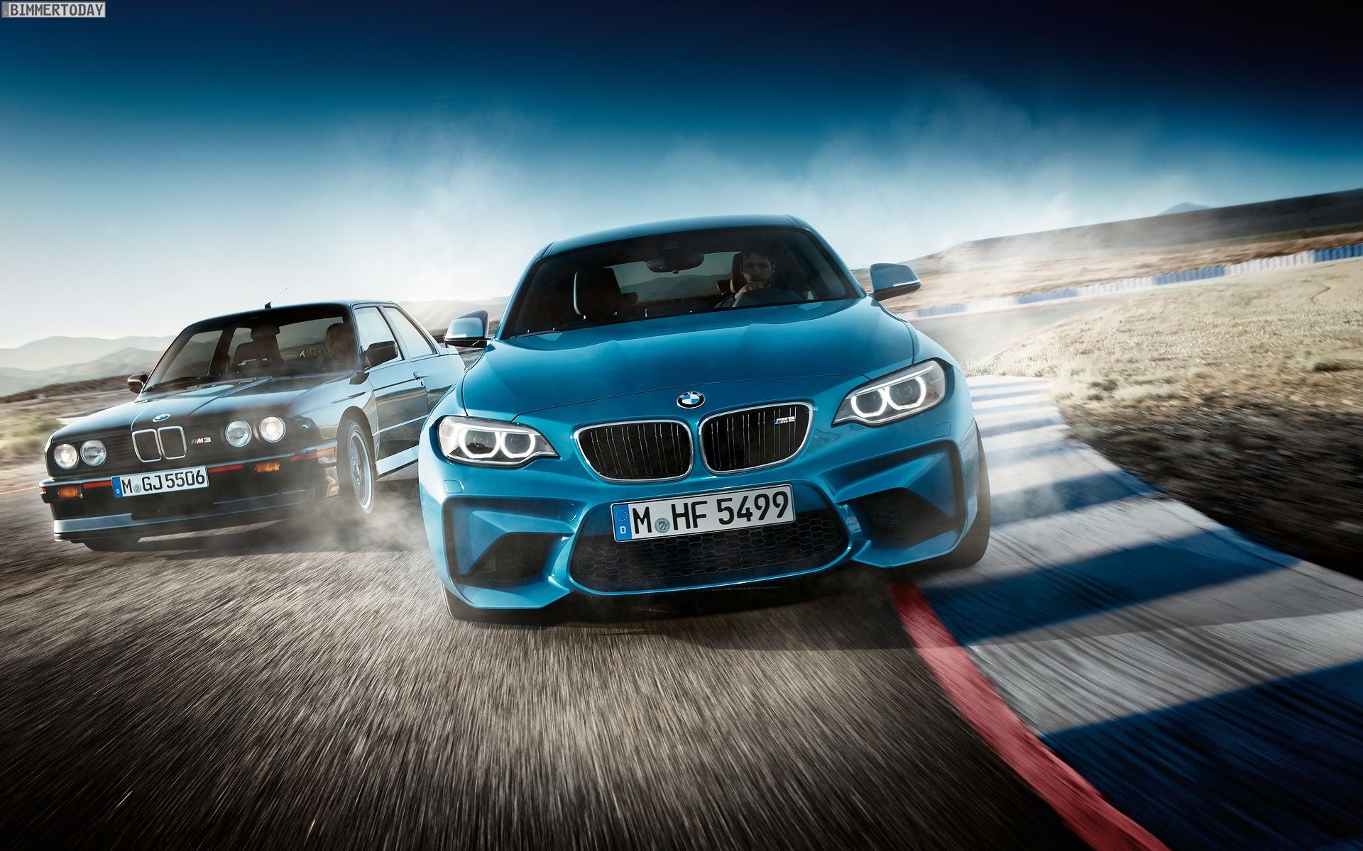 BMW M2, BMW 2002, Blauer Sportwagen, Rennstrecke, Klassiker, Full HD, MacBook-Hintergrundbild