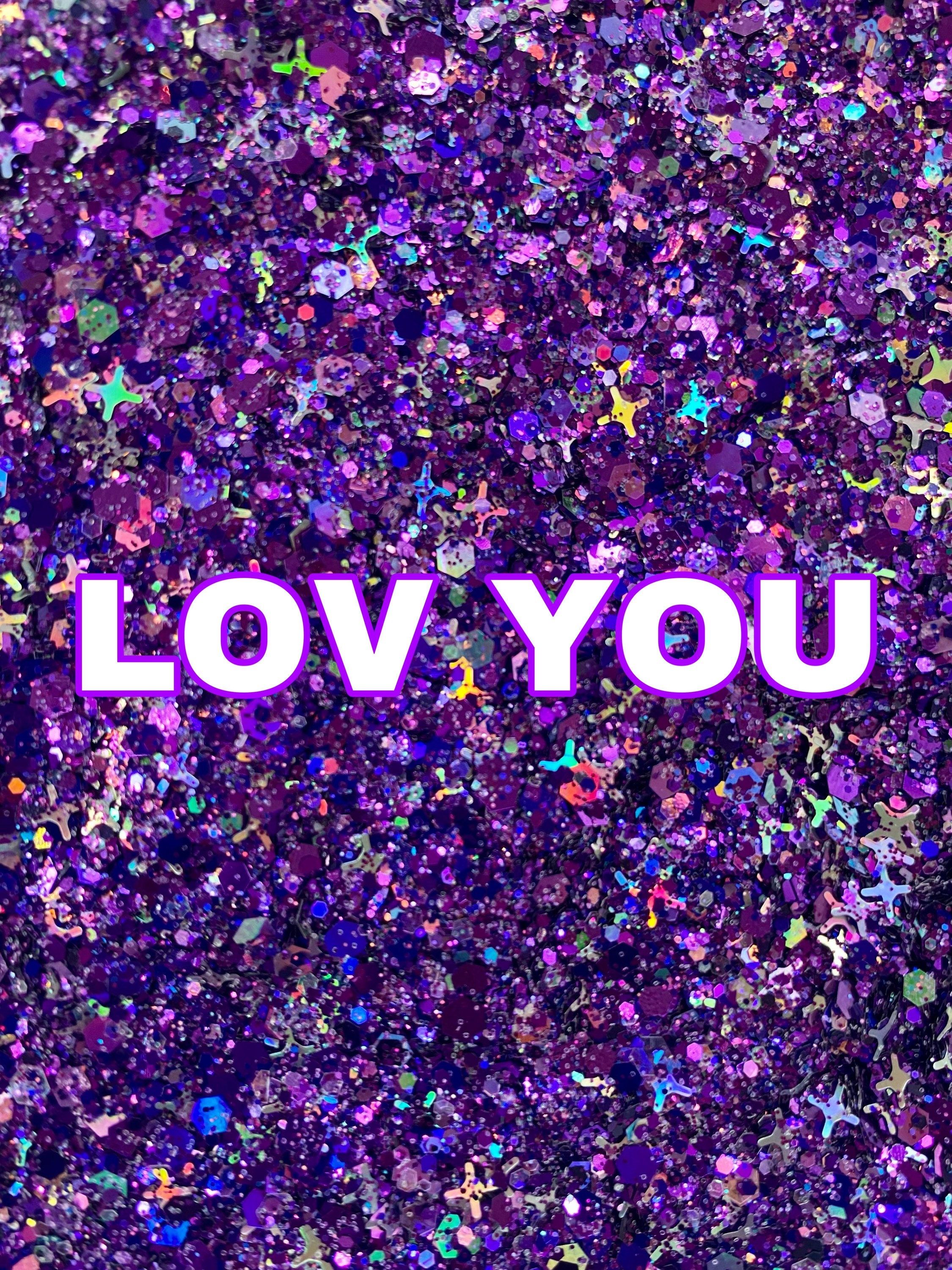 Lov You, Schriftzug, Lila Glitzer, Pailletten, Liebe, QHD+, Hintergrundbild fürs Tablet