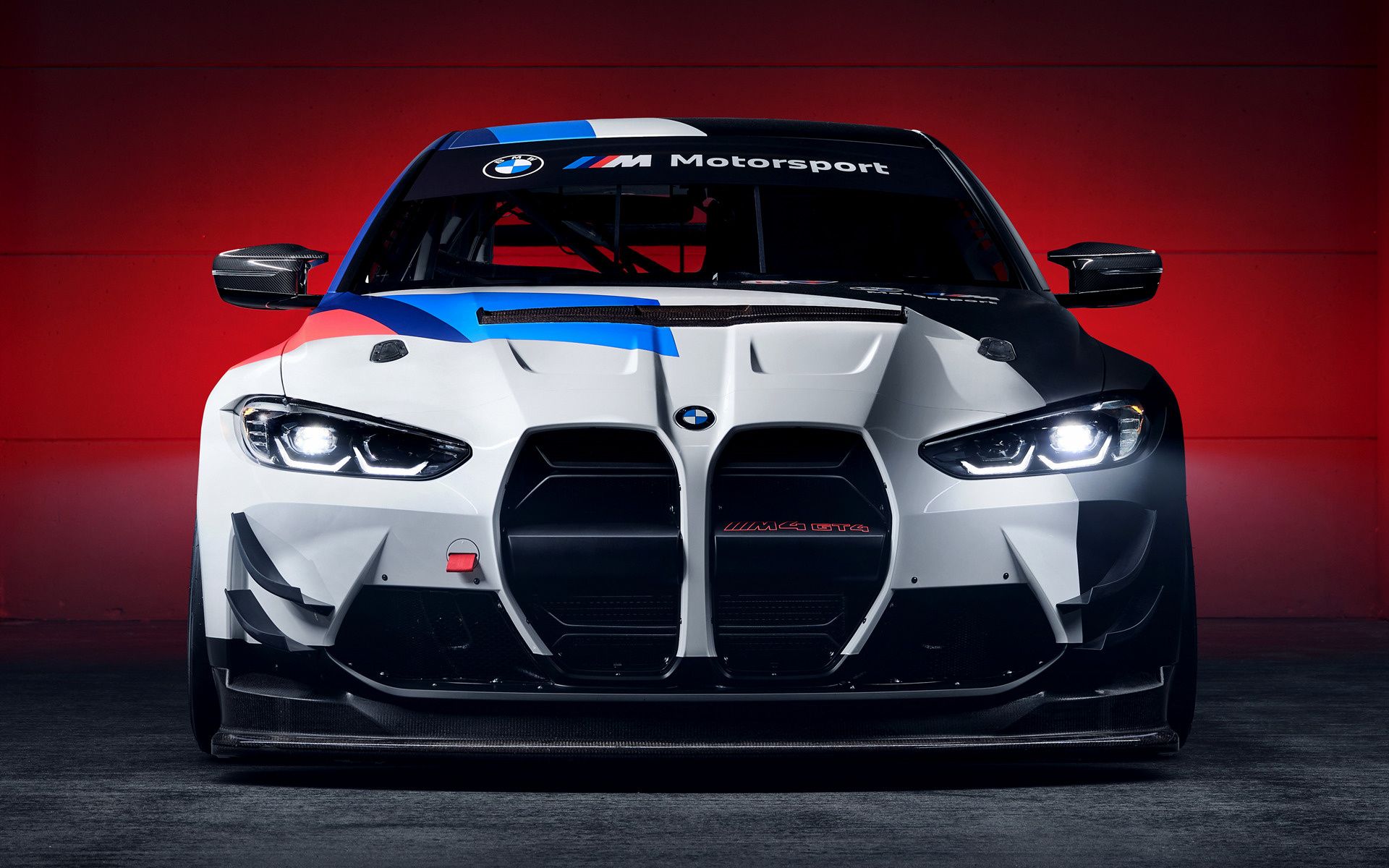 BMW M4 GT3, BMW M Motorsport, Rennwagen, Nierengrill, Roter Hintergrund, Full HD Wallpaper