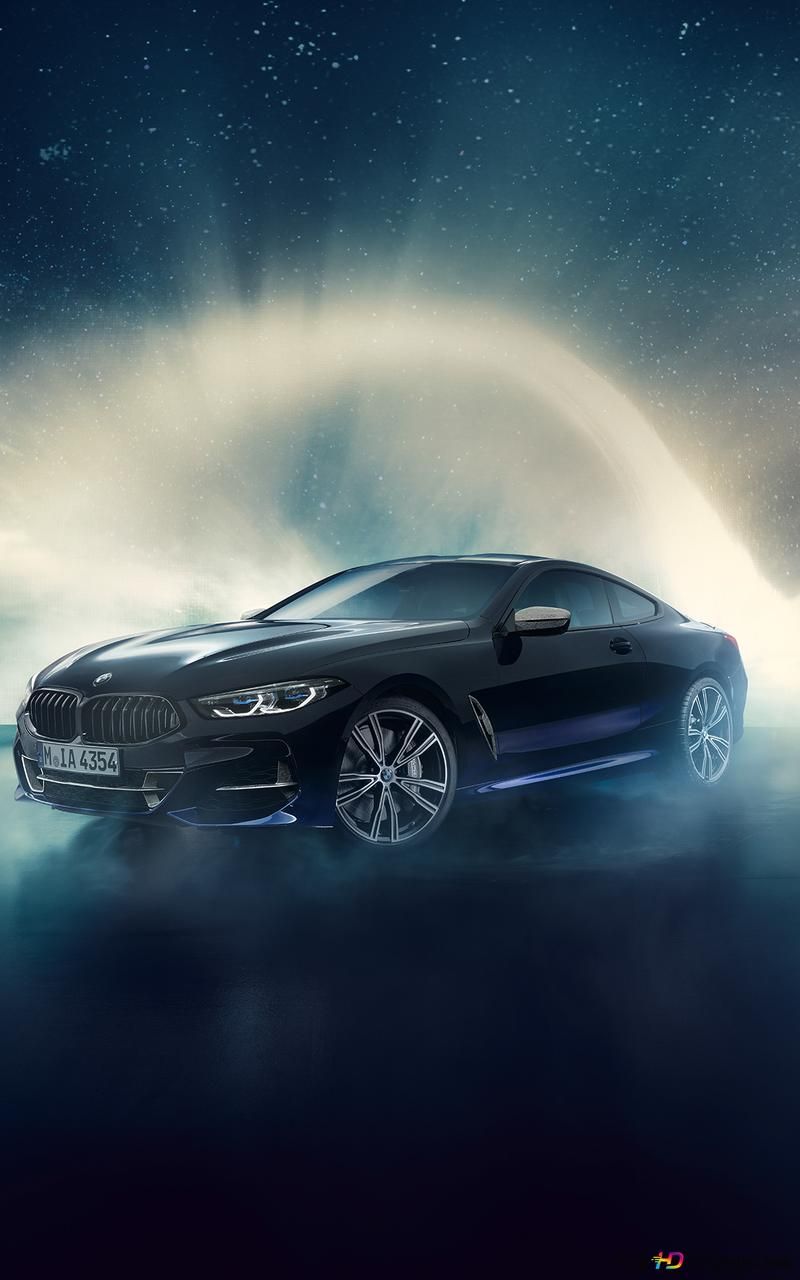 BMW 8er, Schwarzes Coupé, Nebel, Lichtbogen, Dunkel, HD, Hintergrundbild fürs Handy