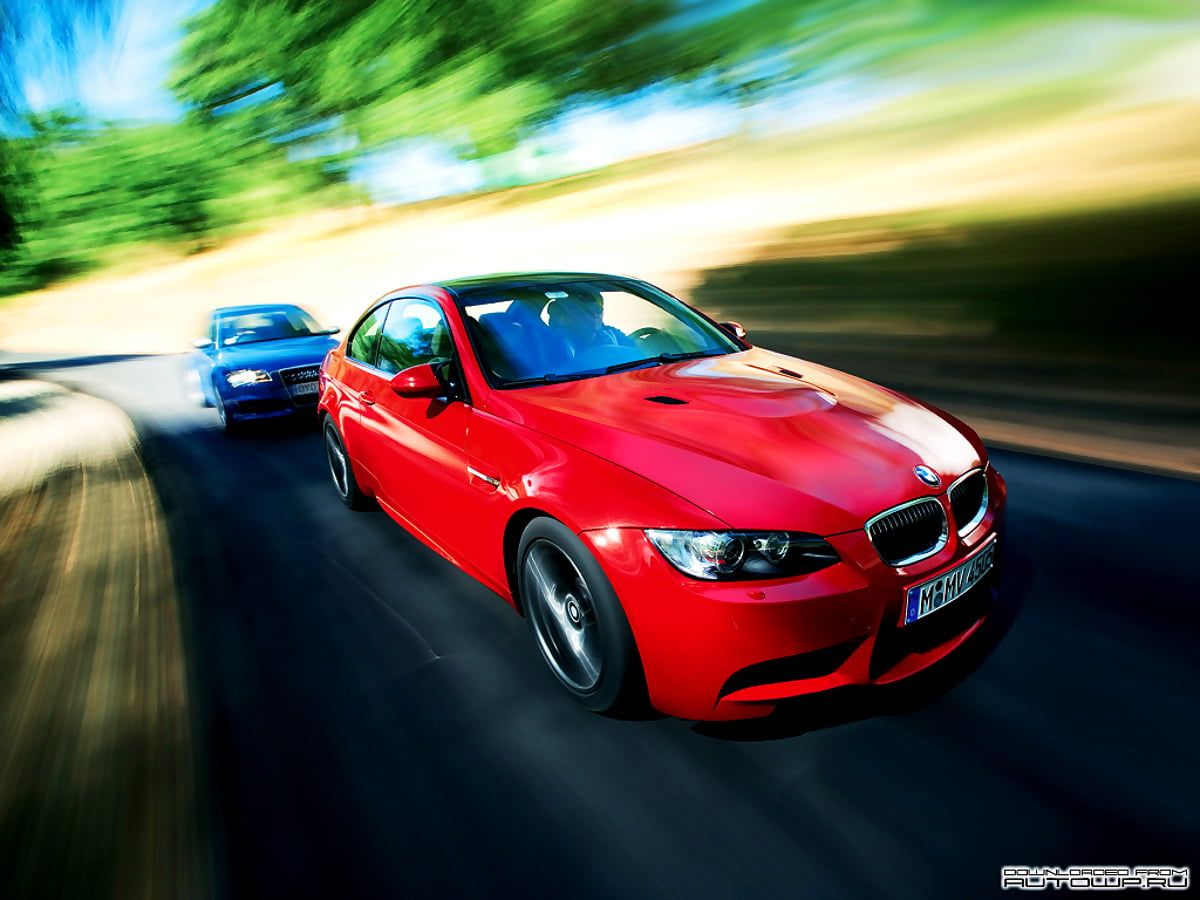 BMW M3 E92, Roter Sportwagen, Bewegungsunschärfe, Verfolgungsjagd, Straße, Hintergrundbild fürs Tablet