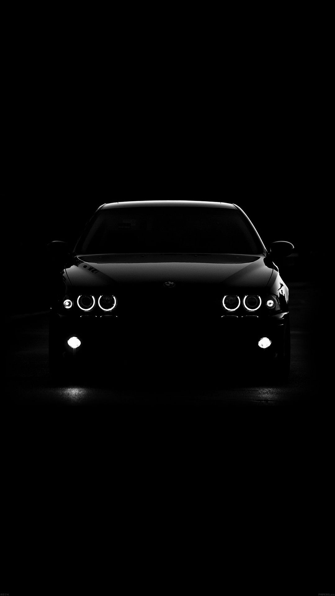 BMW, Scheinwerfer, Silhouette, Schwarzer Hintergrund, Minimalismus, Sperrbildschirm fürs iPhone