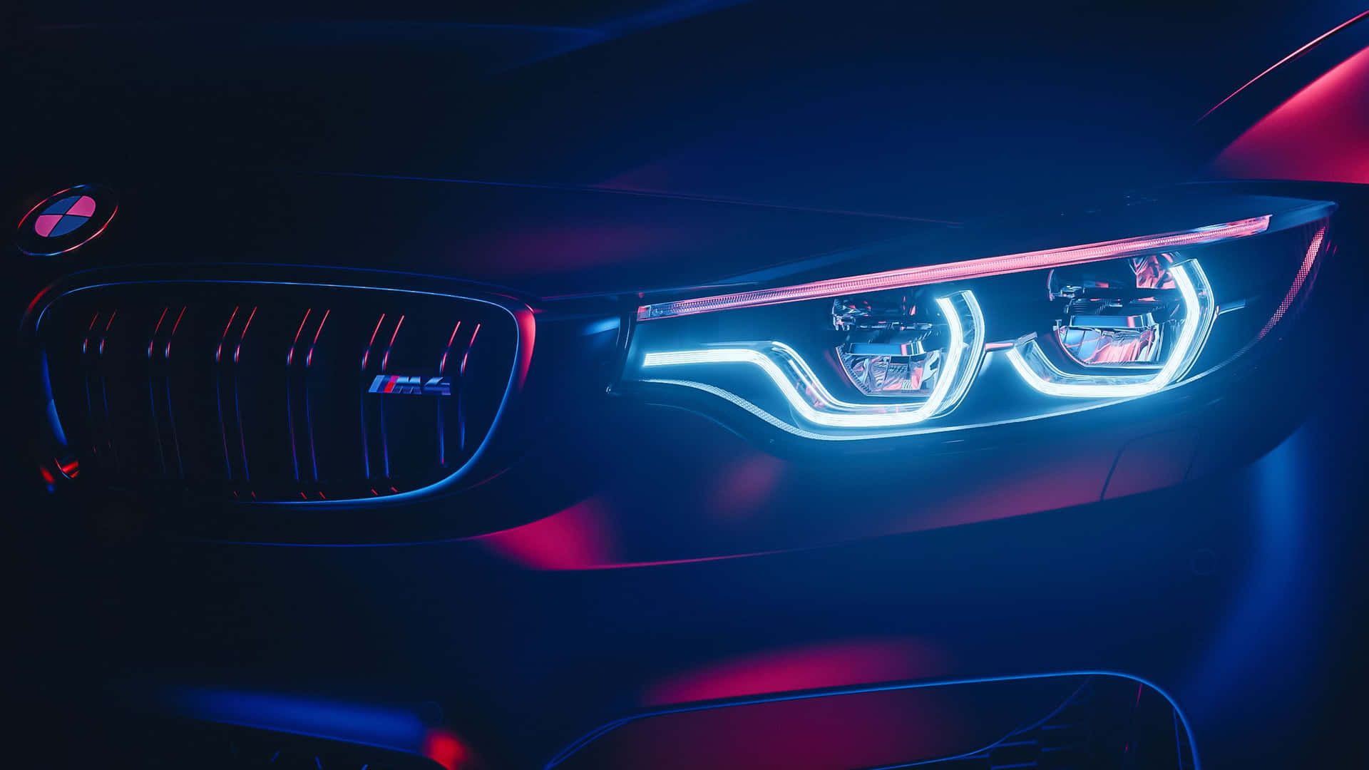 BMW M4, Laserlicht-Scheinwerfer, Nahaufnahme, Blaue Beleuchtung, Neon, Full HD, Breitbild-Hintergrundbild