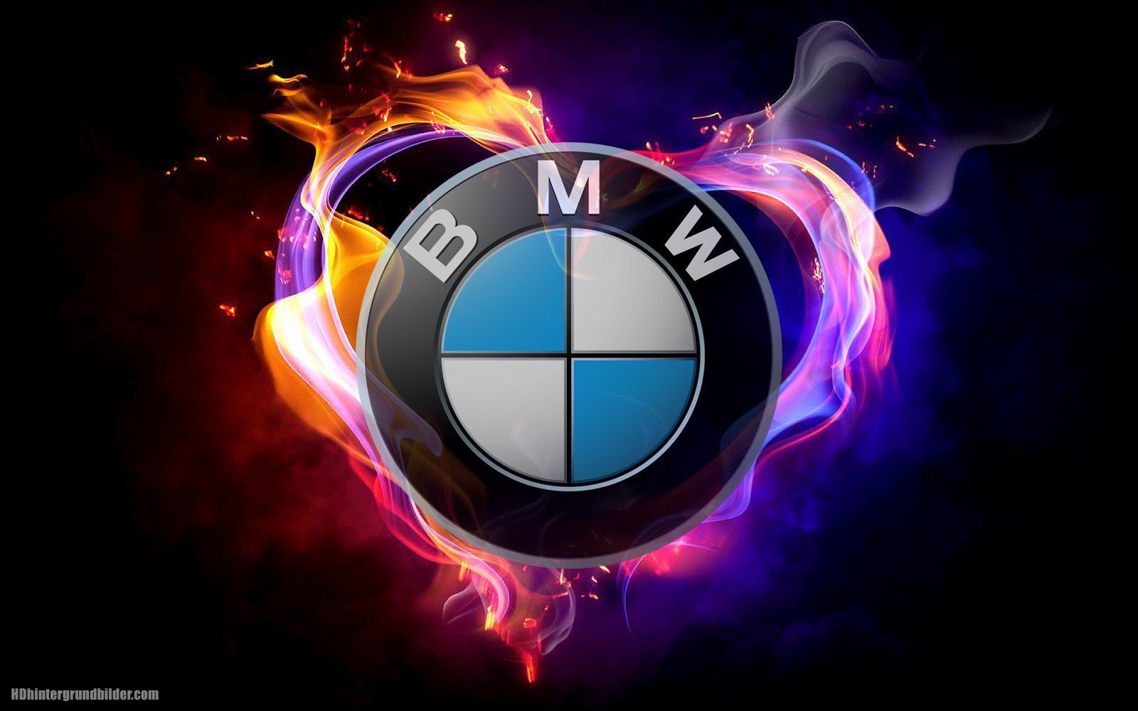 BMW-Logo, Flammen, Rauch, Bunt, Schwarzer Hintergrund, HD Wallpaper