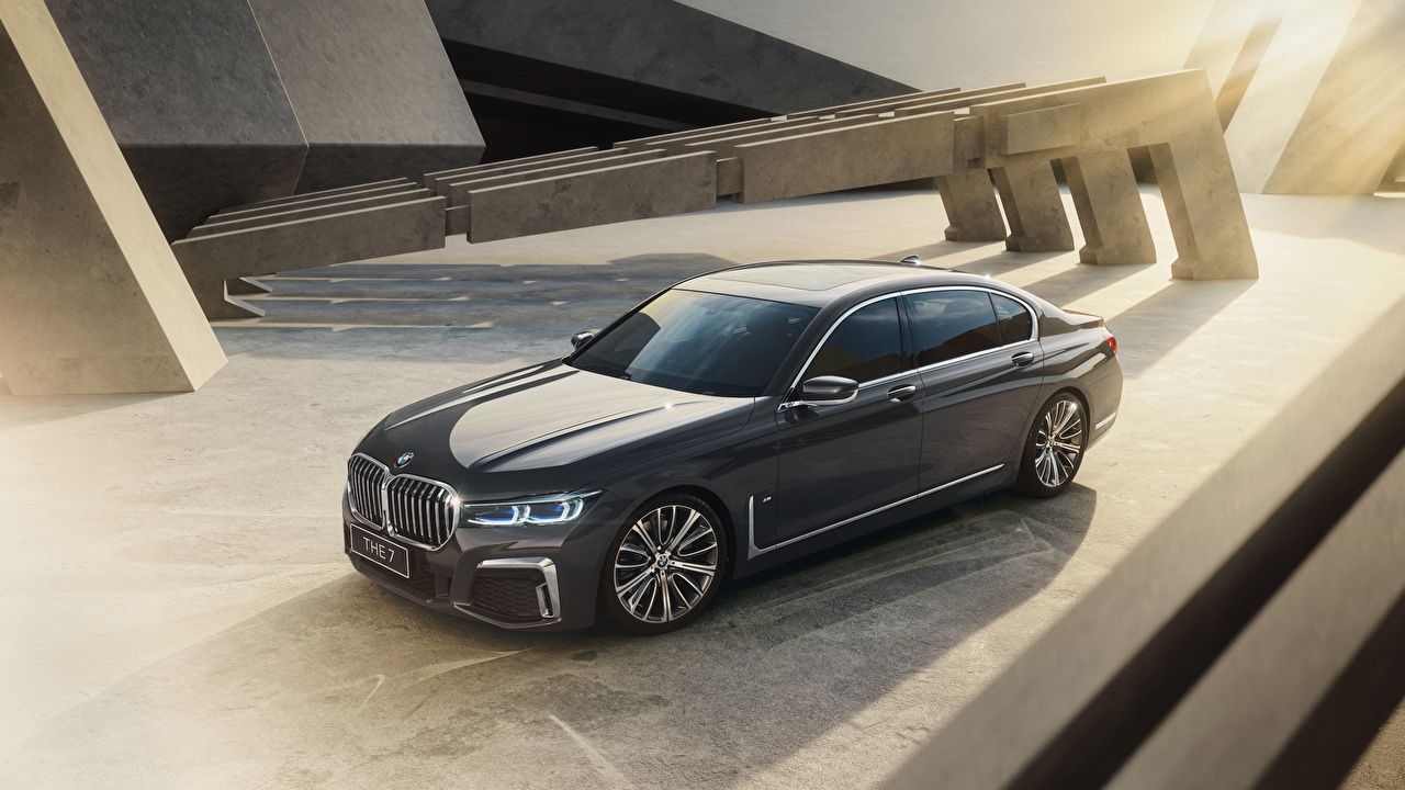 BMW 7er, Schwarze Limousine, Moderne Architektur, Beton, HD, Breitbild-Hintergrundbild