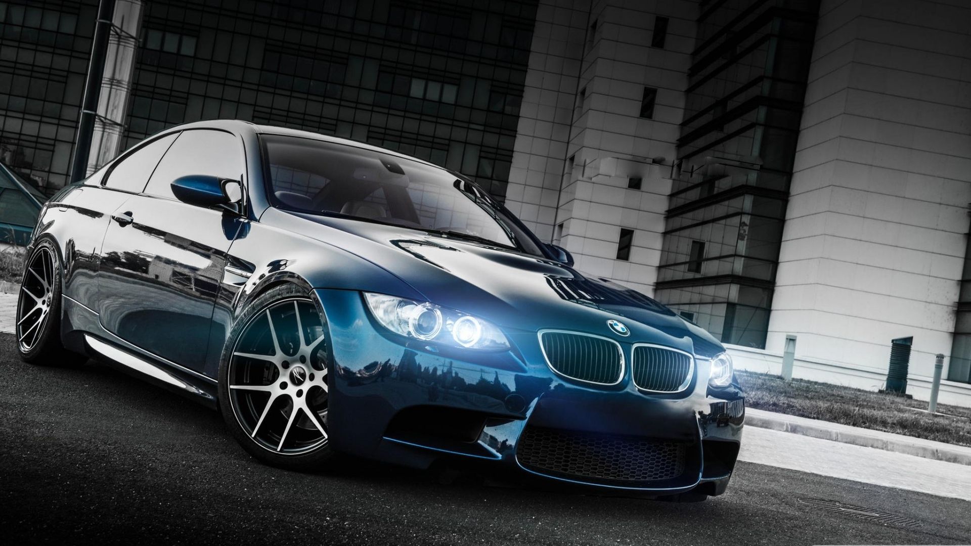 BMW M3 (E92), Coupé, Stadt, Scheinwerfer, Dunkelblau, 1920x1080, Full-HD-Hintergrundbild für PC