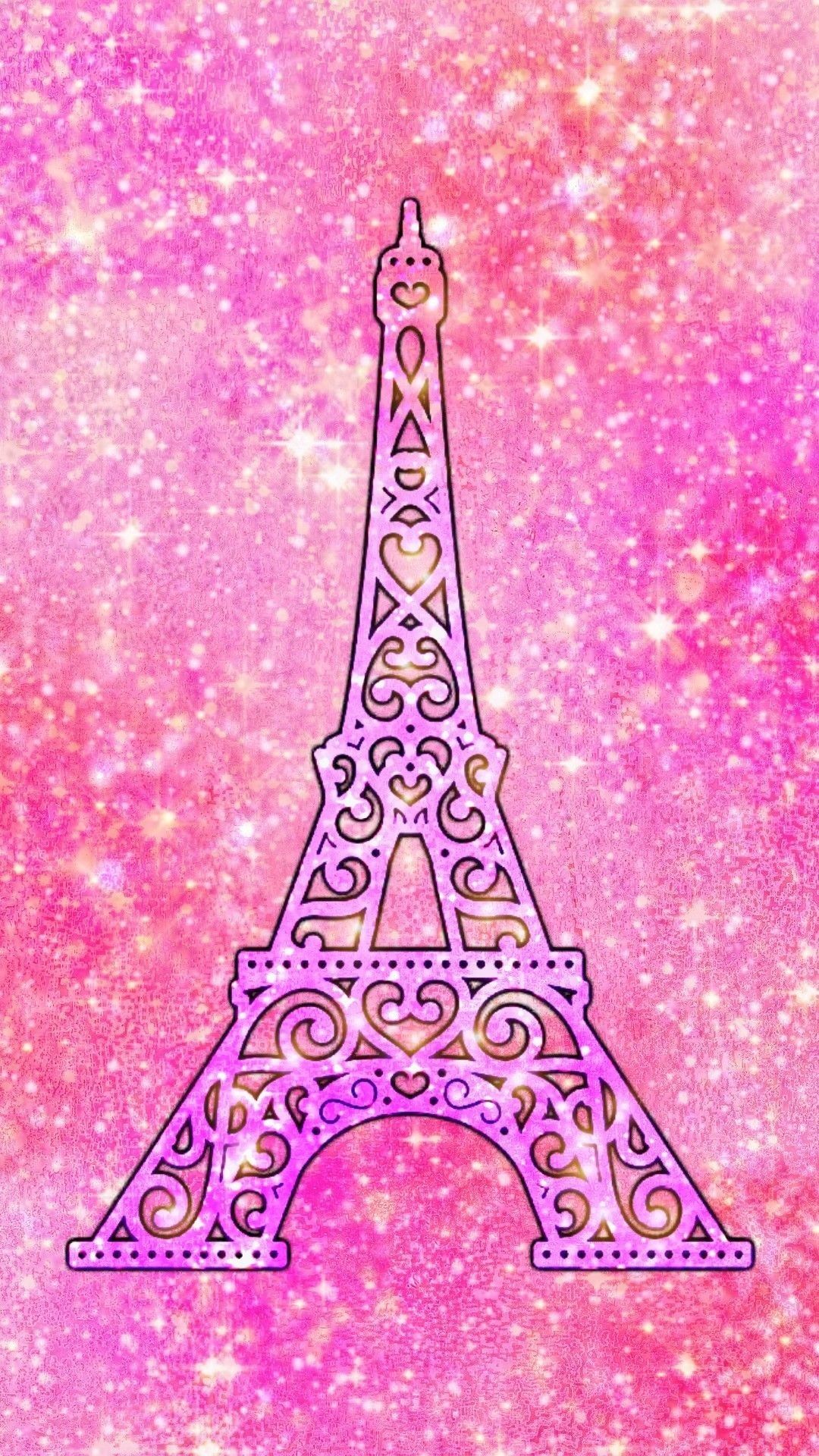 Eiffelturm, Rosa Glitzer, Illustration, Paris, Full HD, Sperrbildschirm fürs iPhone