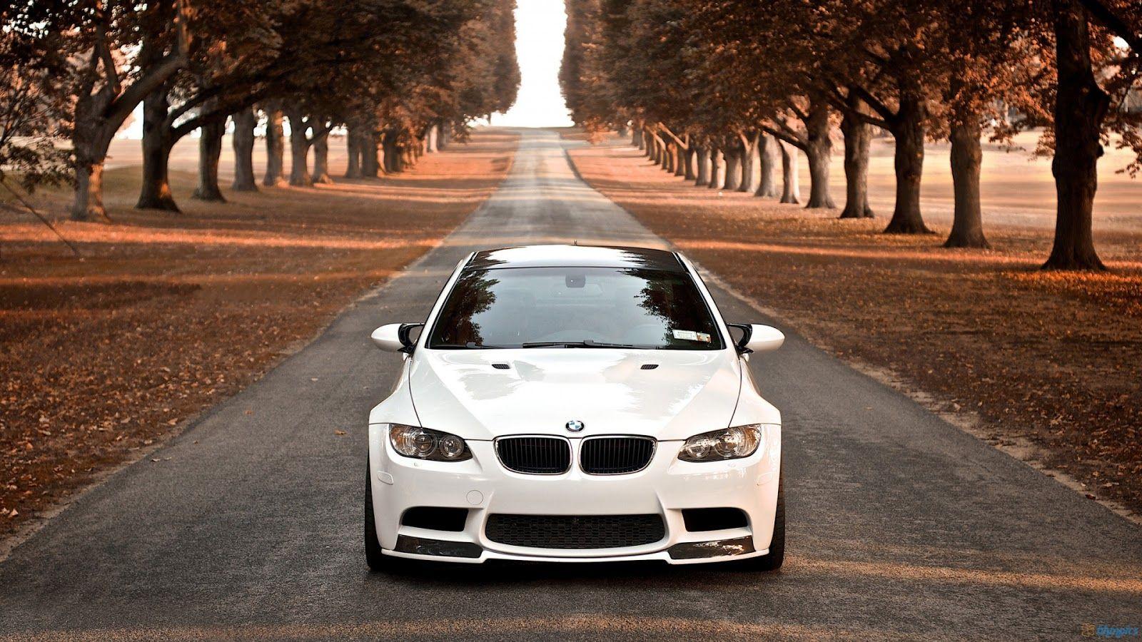 BMW M3 (E92), Weißes Auto, Allee, Herbst, Frontansicht, 16:9, HD-Hintergrundbild für den Desktop
