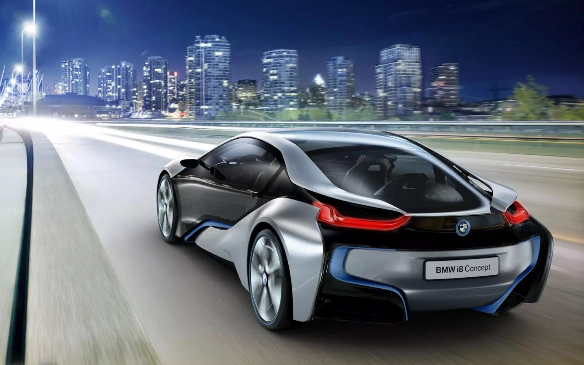 BMW i8 Concept, Konzeptfahrzeug, Stadt, Nacht, Bewegungsunschärfe, Full HD, MacBook-Hintergrundbild