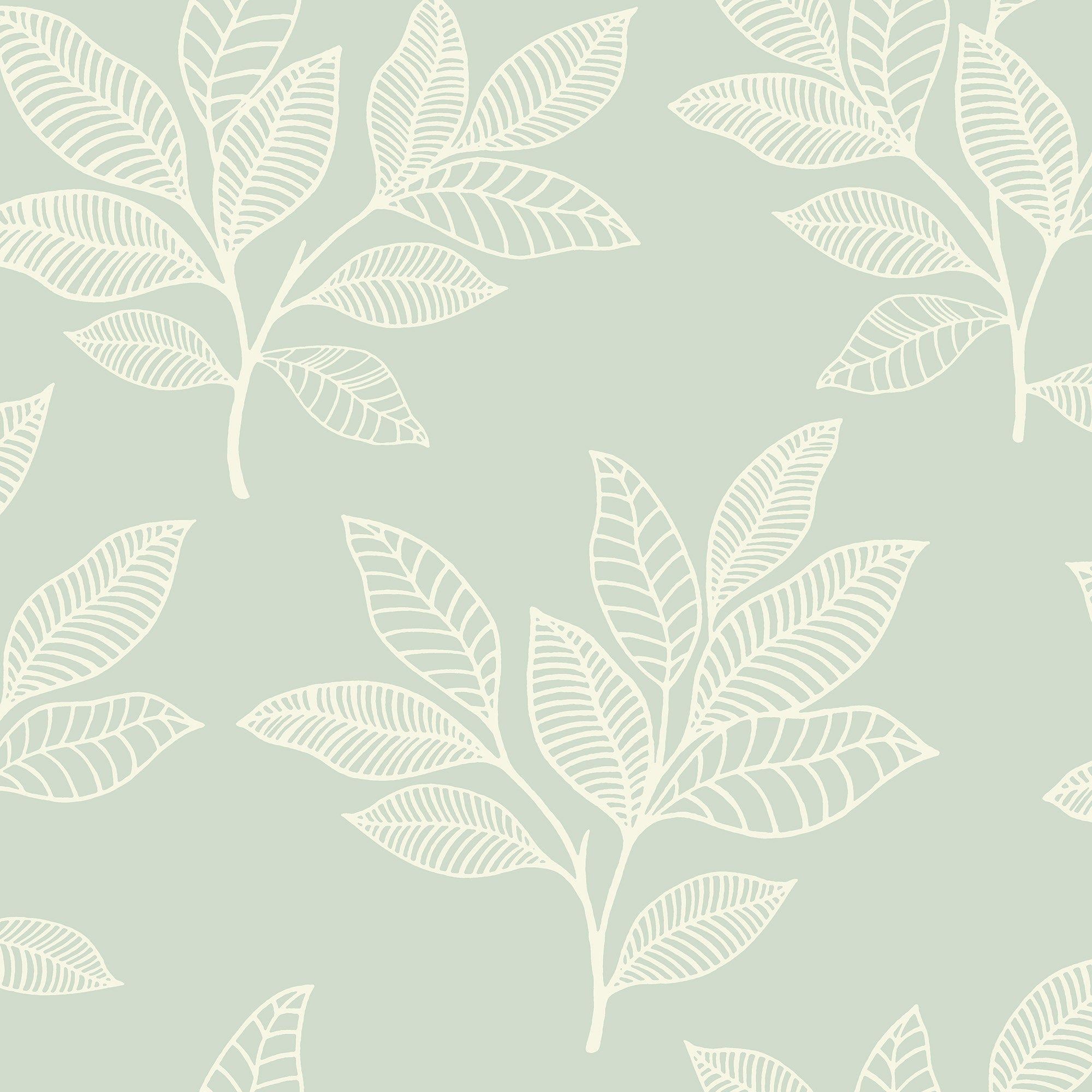 Blätter, Salbeigrün, Line Art, Muster, Pastell, Full HD, iPad-Hintergrundbild