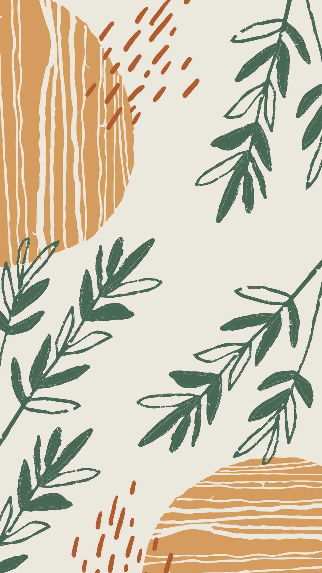 Blätter, Abstrakte Formen, Senfgelb, Grün, Illustration, Android-Hintergrundbild