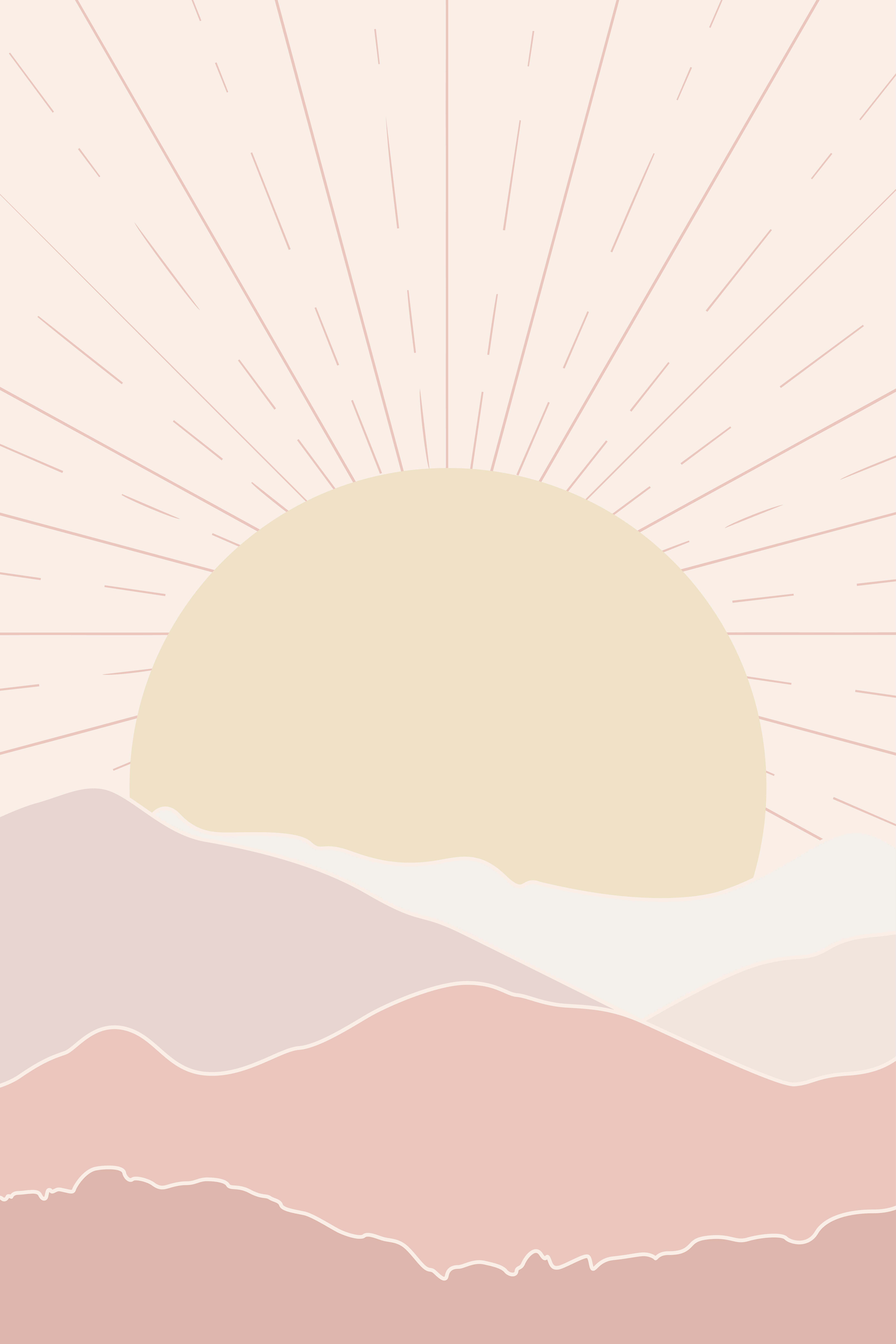 Sonne, Berge, Pastell, Minimalismus, Sonnenstrahlen, Hintergrundbild für iPad und Tablet