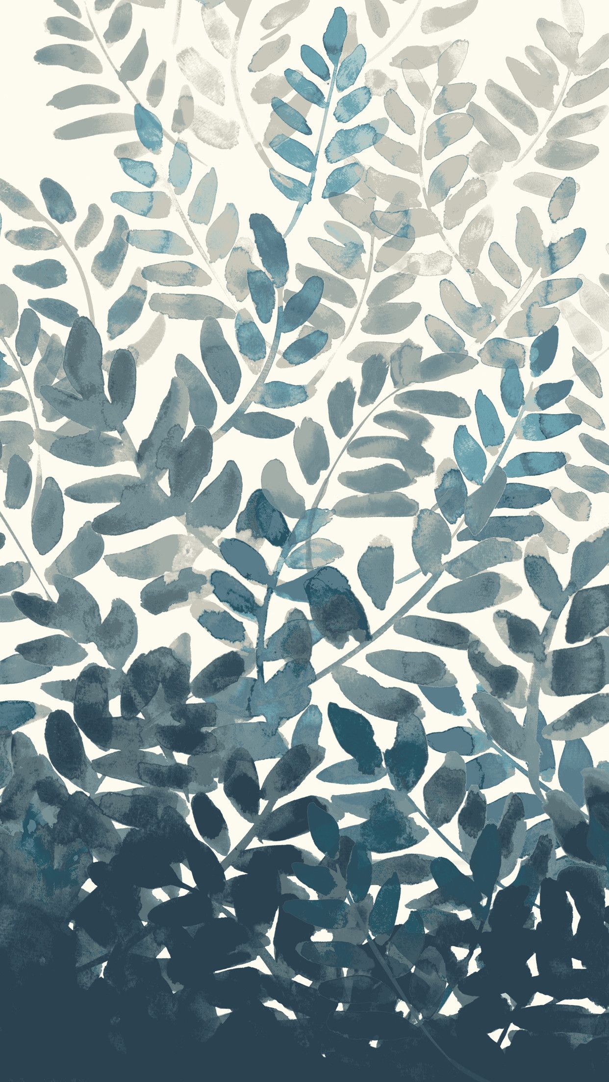 Blätter, Blau, Aquarell, Pflanzen, Muster, Full HD, Sperrbildschirm fürs iPhone