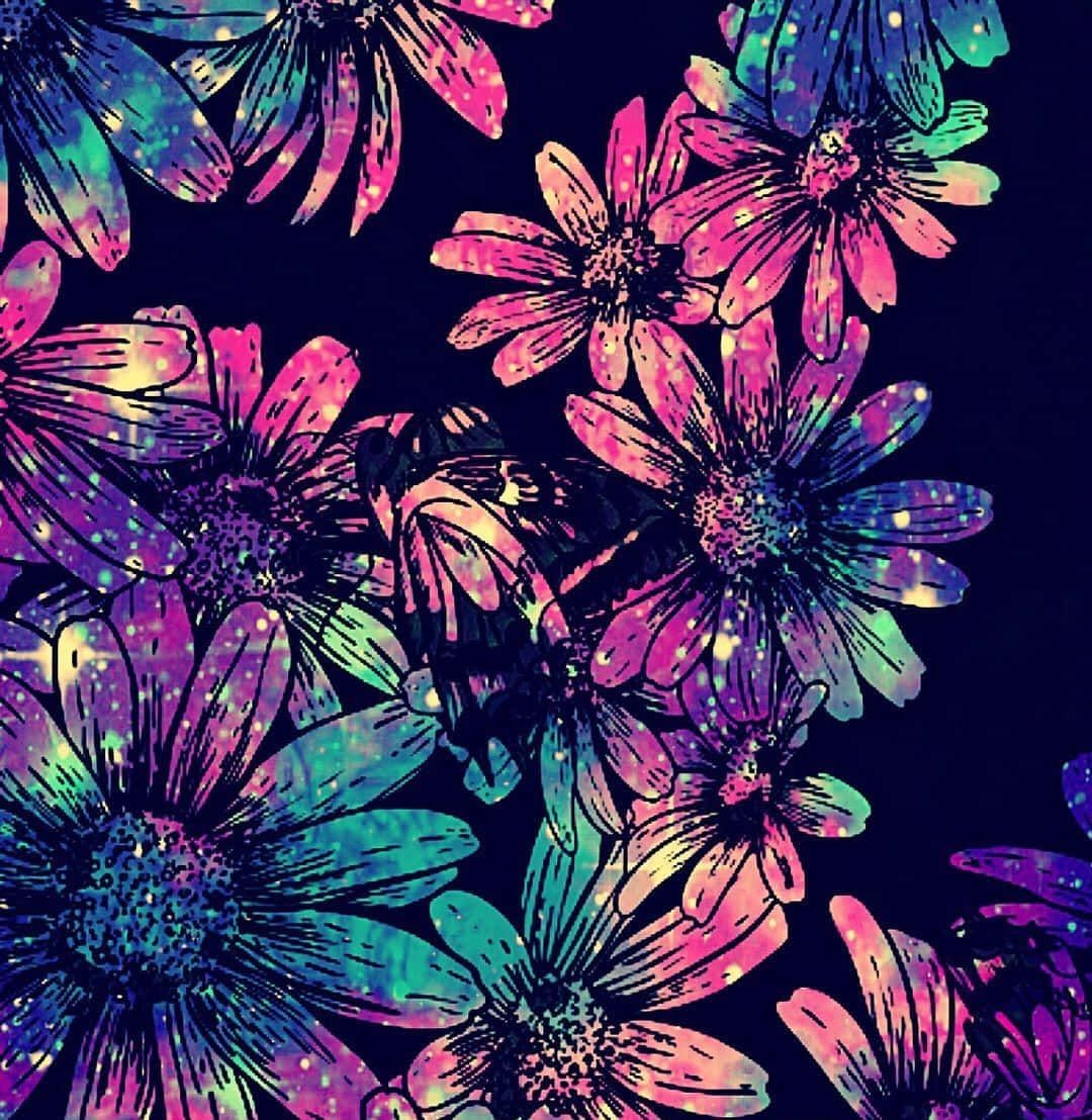Blumen, Galaxie-Muster, Gänseblümchen, Dunkelblau, Bunt, Hintergrundbild fürs Tablet