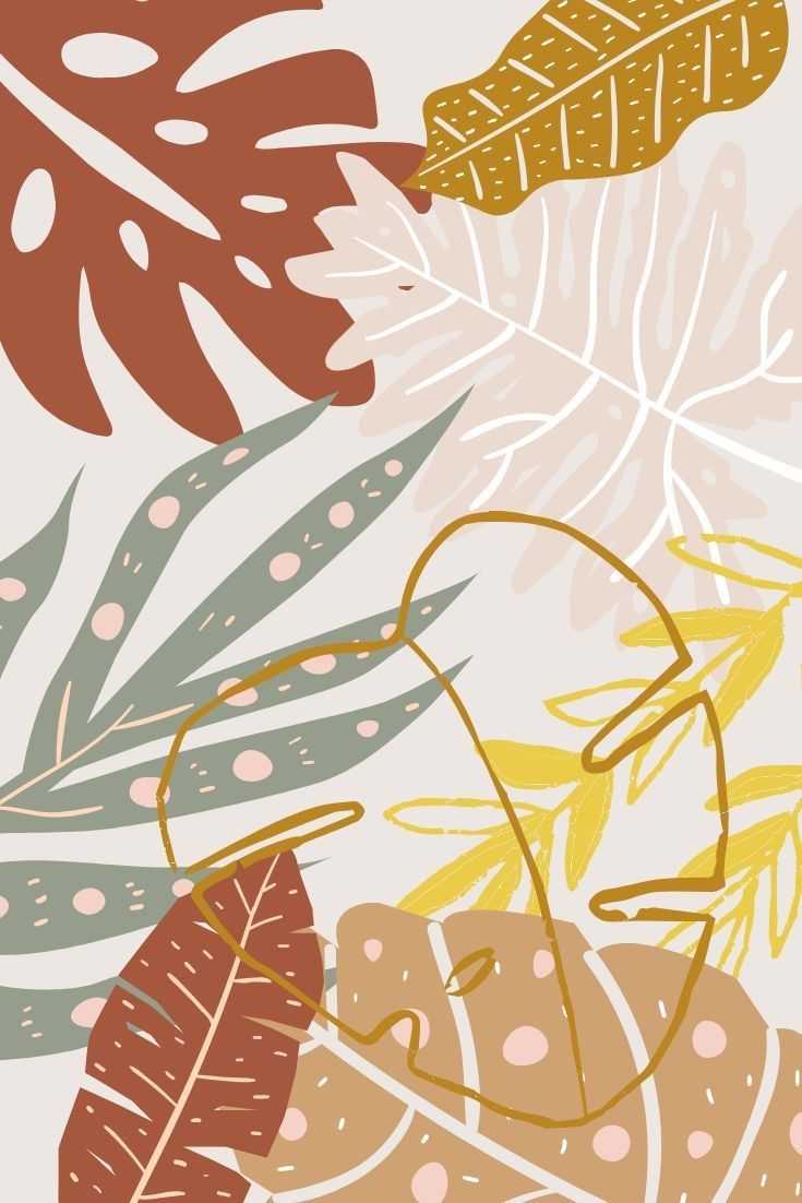 Monstera, Blätter, Tropisch, Senfgelb, Line Art, HD, Hintergrundbild fürs Tablet