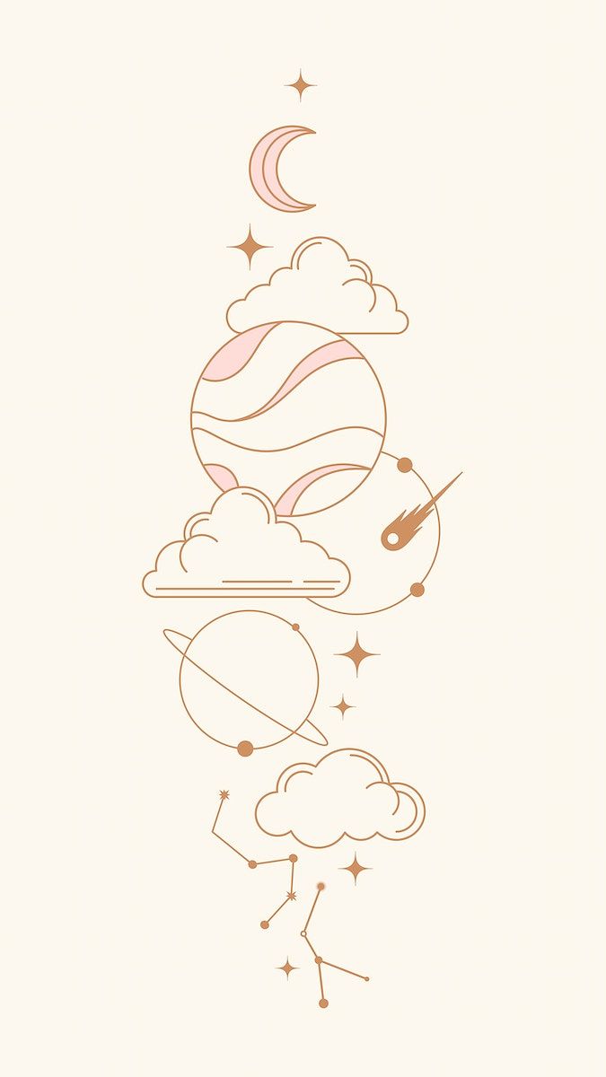 Mond, Wolken, Line Art, Gold, Minimalismus, Himmlisch, Hintergrundbild für iPhone und Android