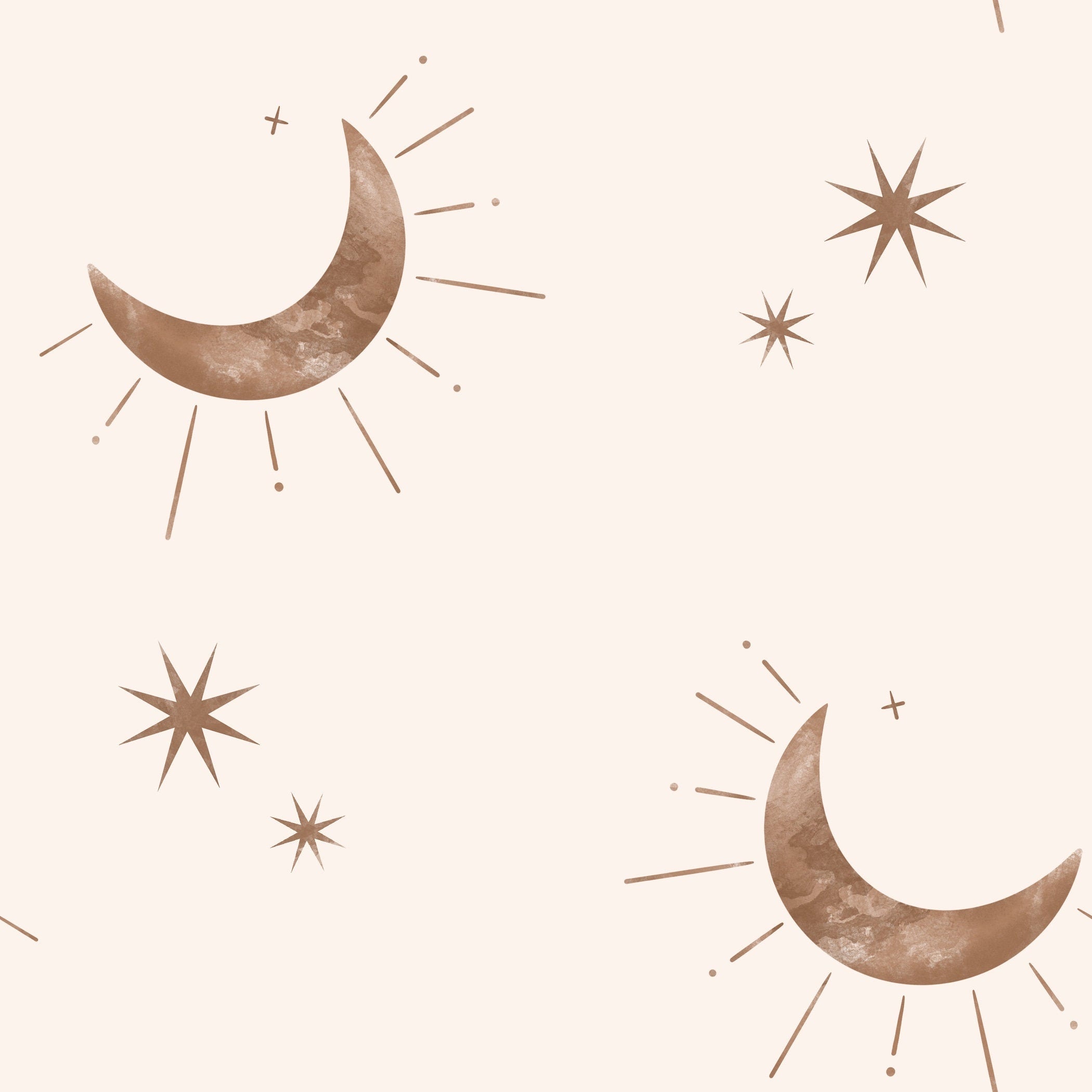 Mondsichel, Sterne, Beige, Himmlisch, Muster, Full HD, iPad-Hintergrundbild