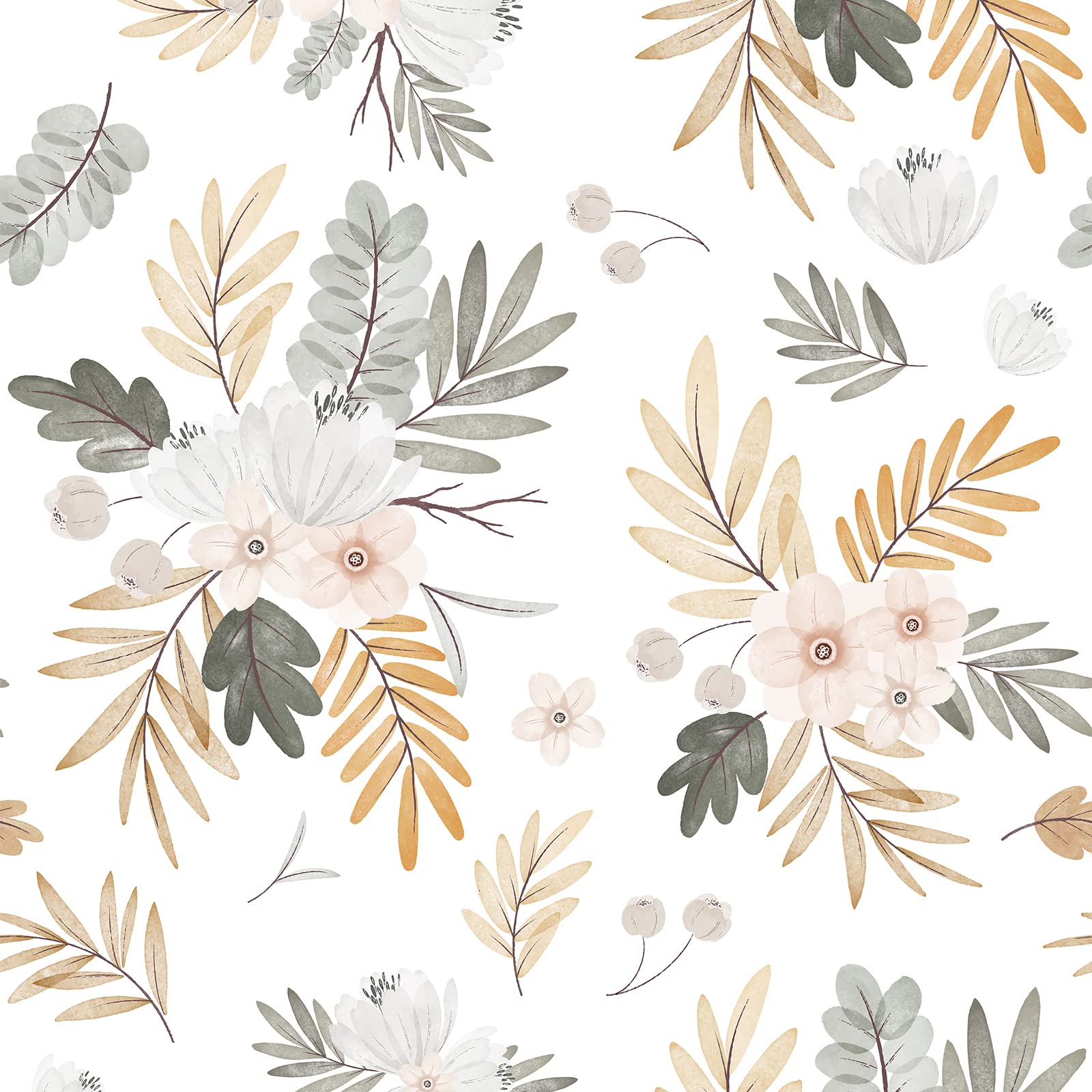 Blumenmuster, Blätter, Weißer Hintergrund, Aquarell, Pastell, HD Wallpaper