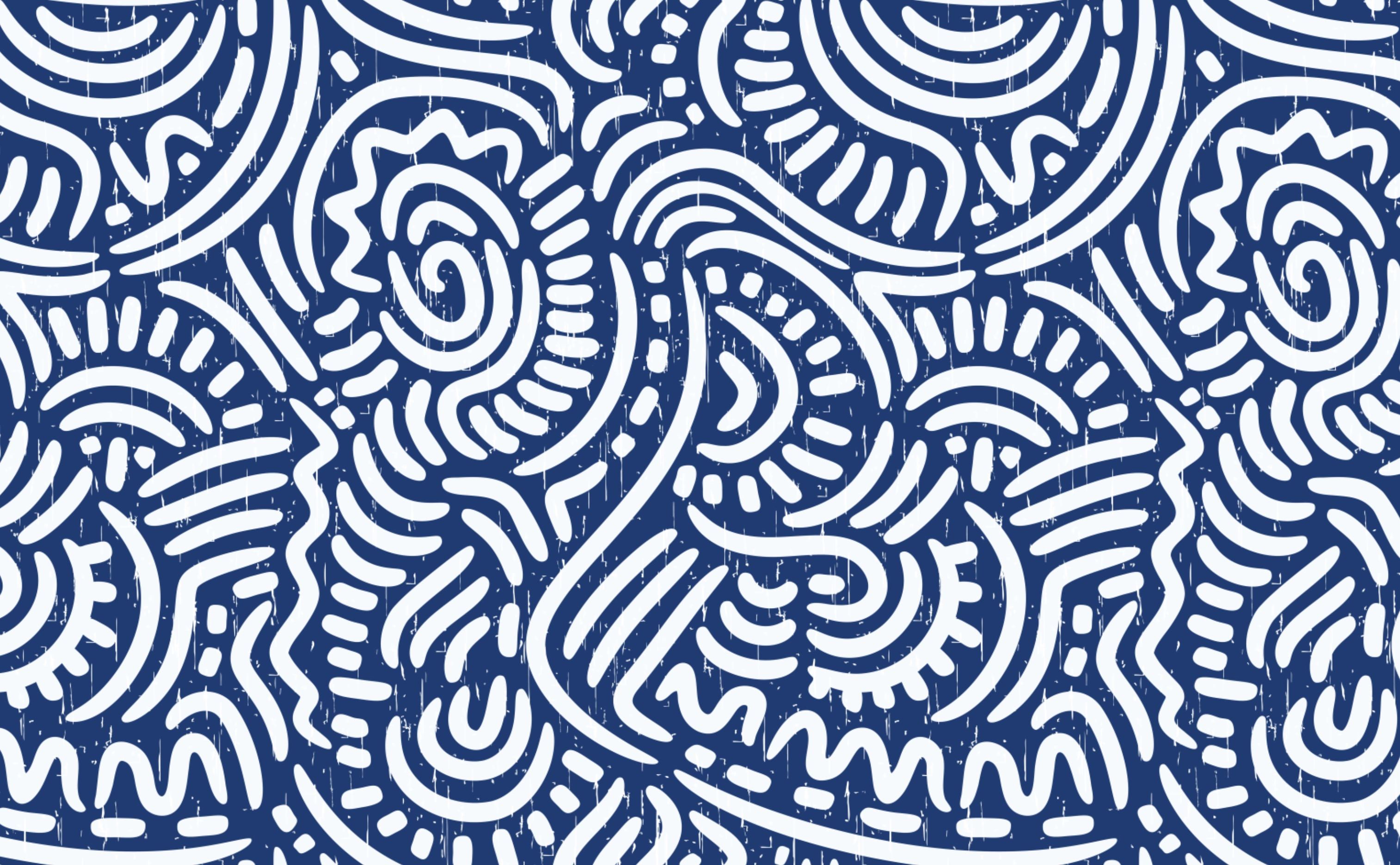 Wirbelmuster, Blau und Weiß, Abstrakt, Handgezeichnet, Muster, 2K, Breitbild-Hintergrundbild