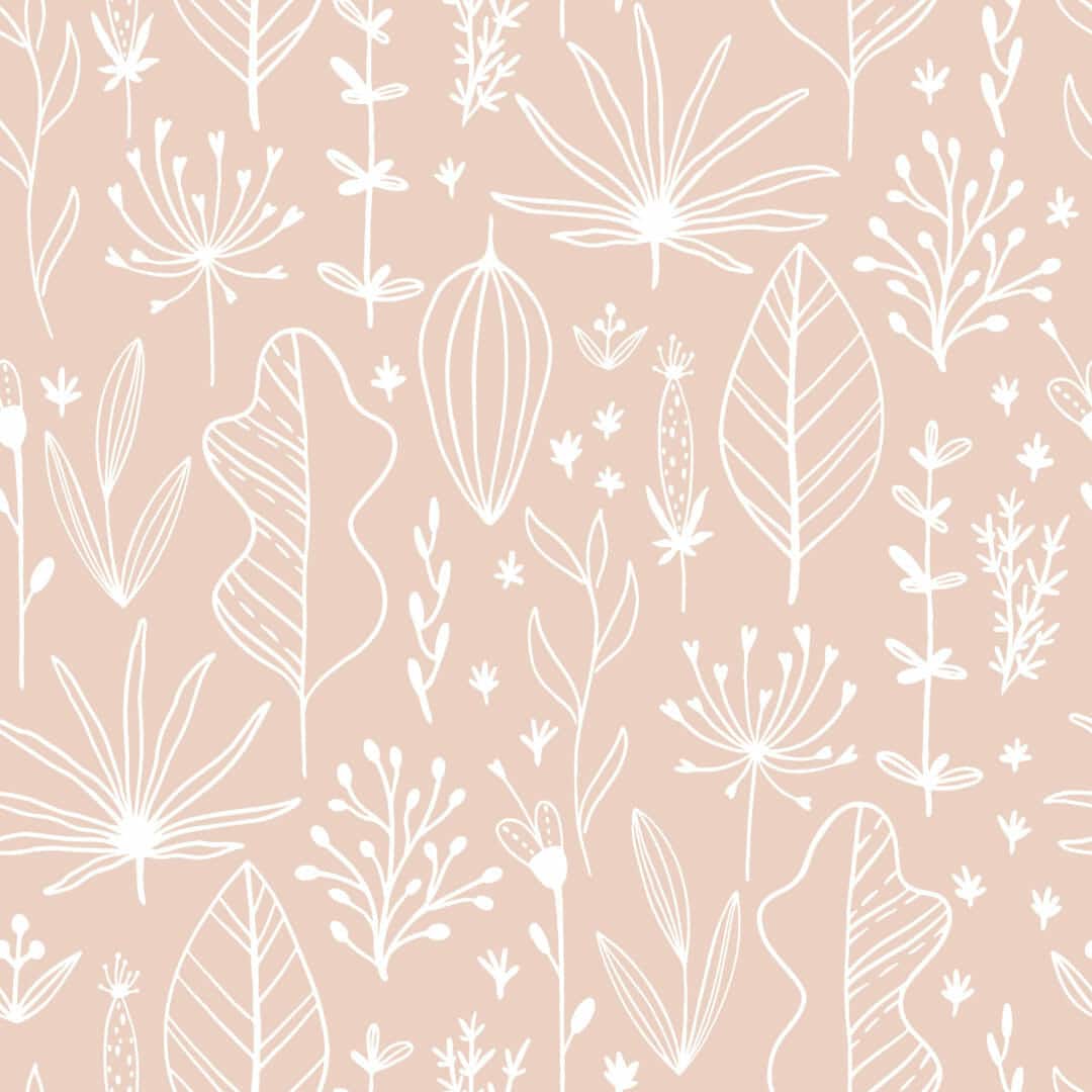 Pflanzen, Line Art, Rosa Hintergrund, Muster, Pastell, Wallpaper
