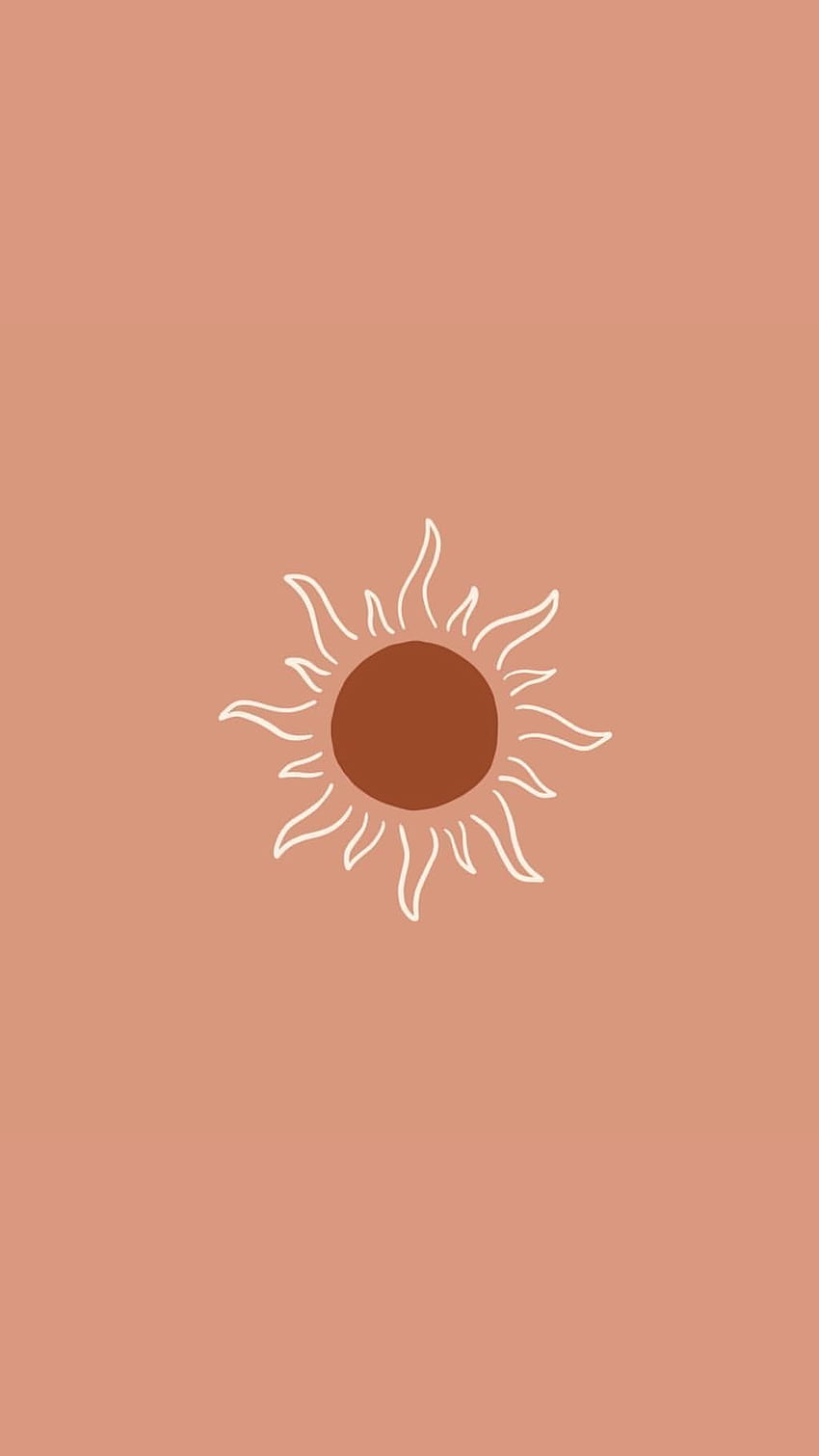 Sonne, Line Art, Terrakotta, Minimalismus, Boho, Hochformat, Hintergrundbild fürs Smartphone