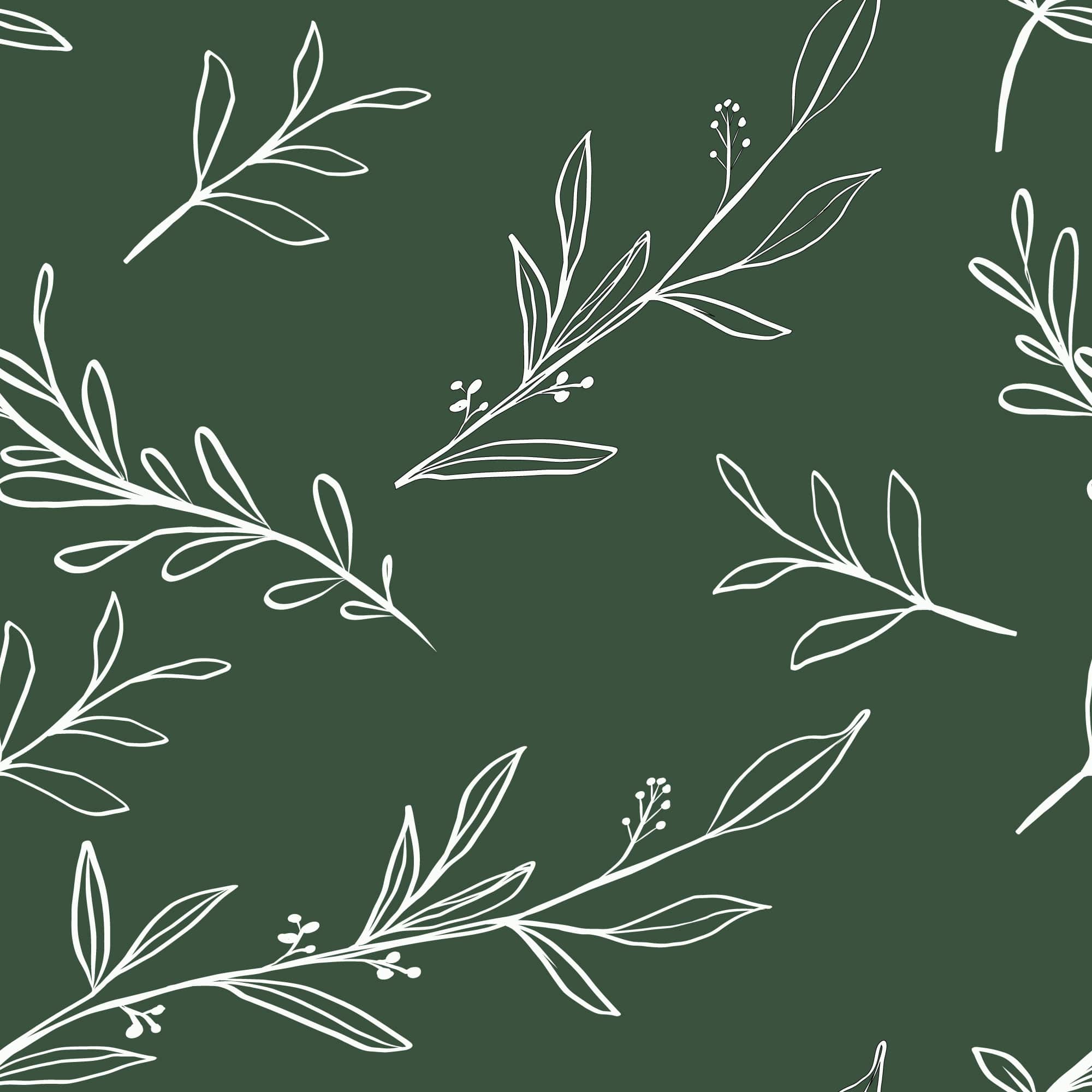 Zweige, Line Art, Dunkelgrüner Hintergrund, Blätter, Muster, Full HD Wallpaper