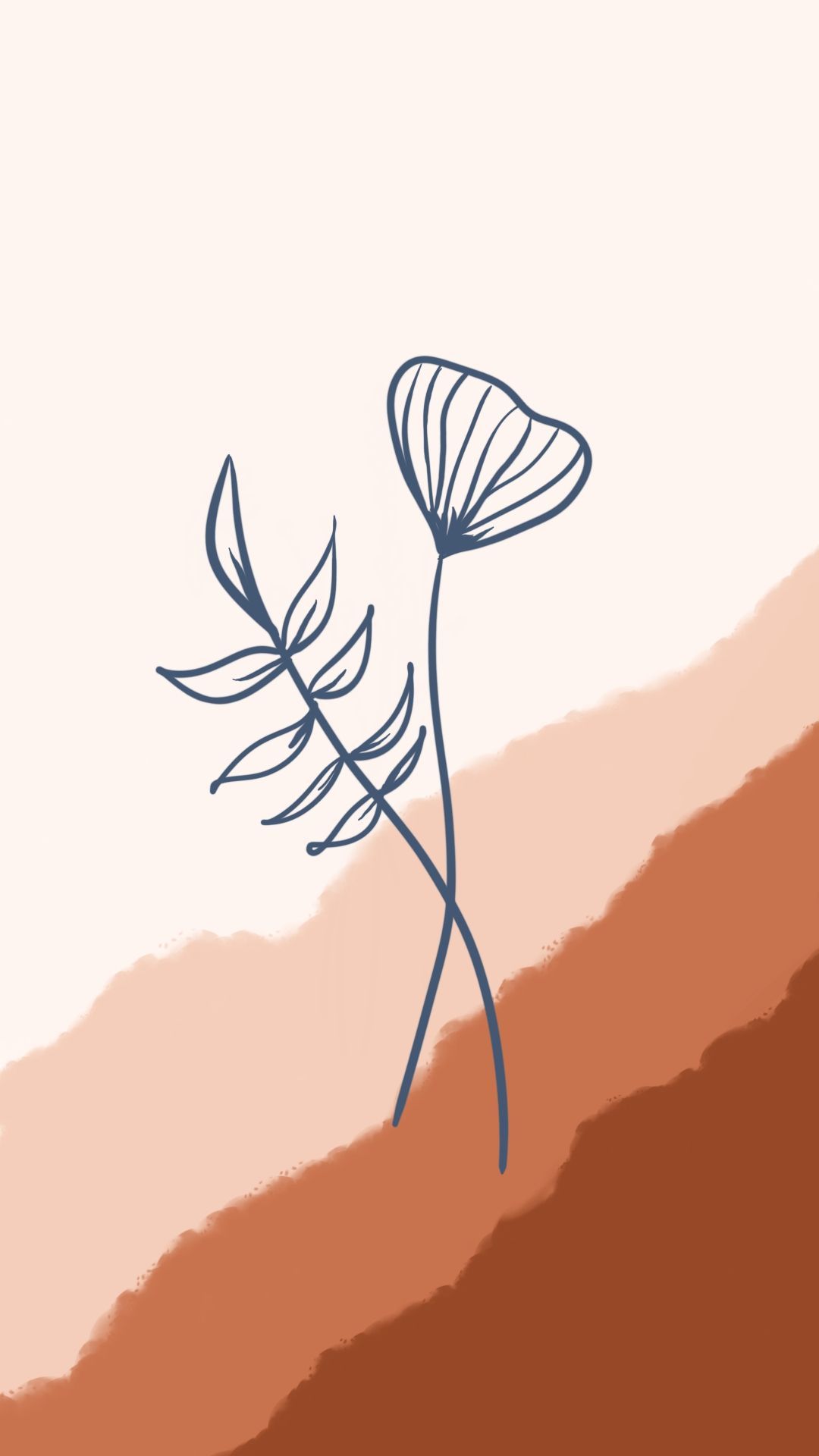 Line Art, Blume, Hügel, Terrakotta, Minimalismus, Hintergrundbild für iPhone und Android