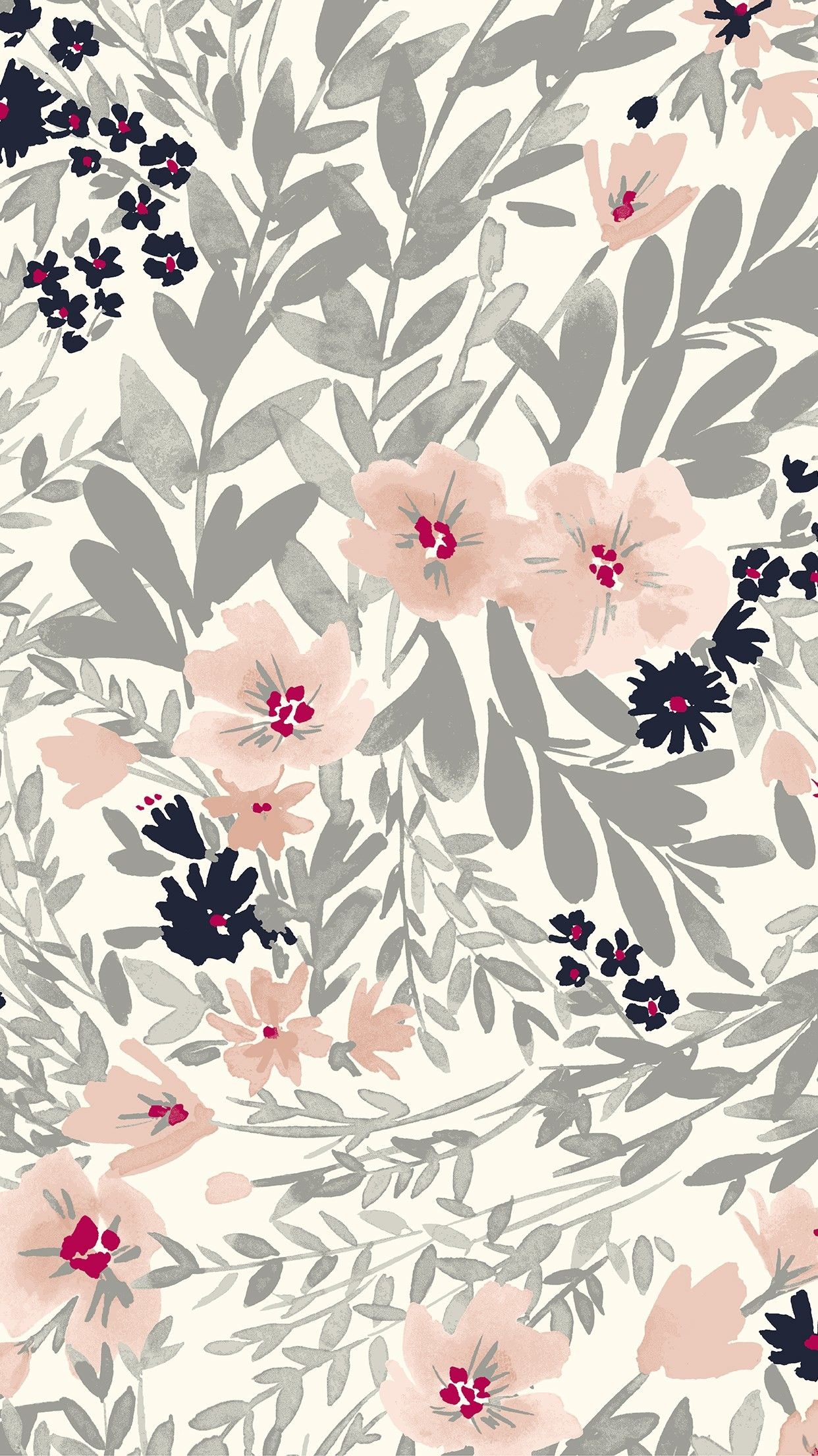 Blumenmuster, Rosa Blüten, Grüne Blätter, Muster, Vintage, Full HD, Handy-Hintergrundbild