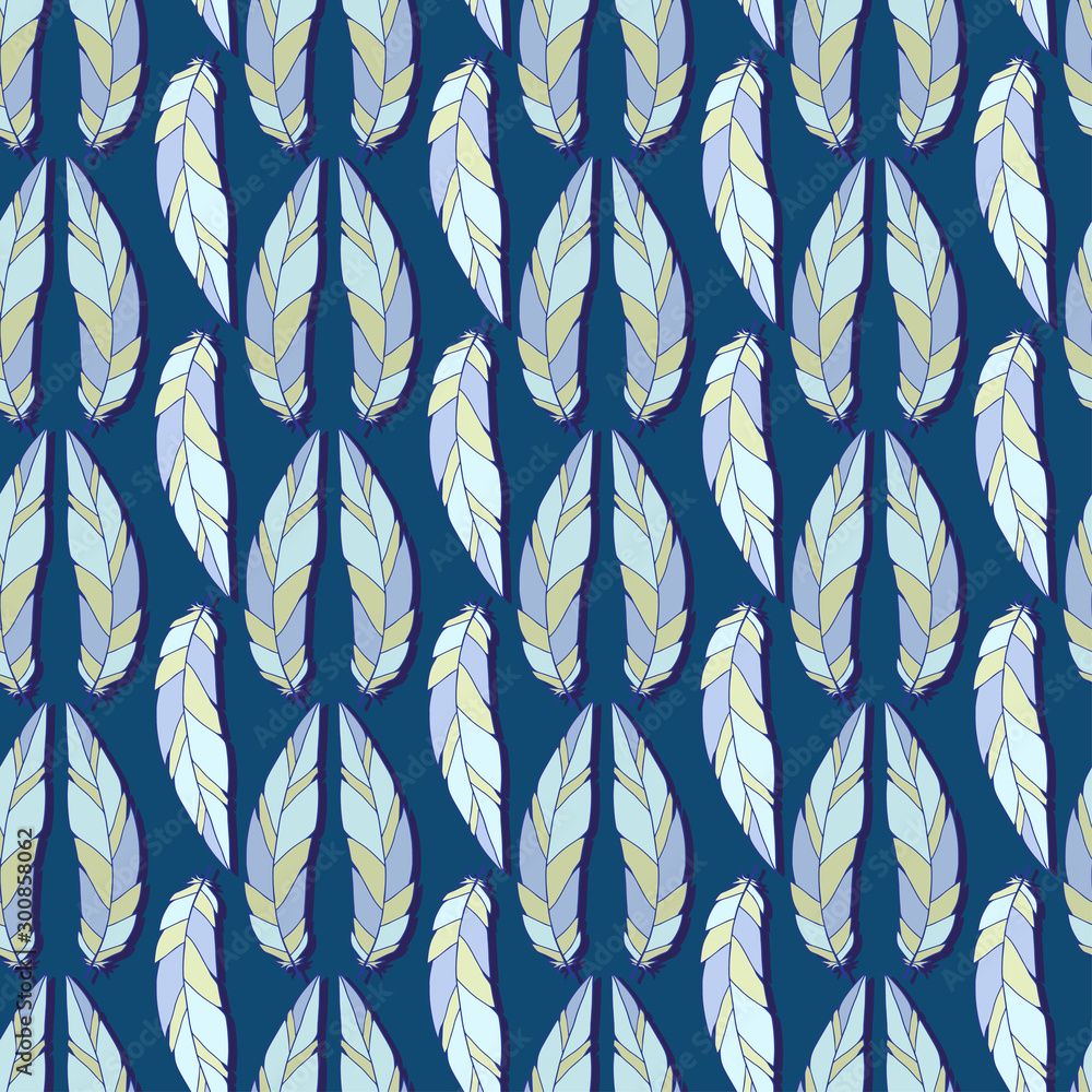 Federn, Dunkelblauer Hintergrund, Muster, Hellblau, Boho, Wallpaper