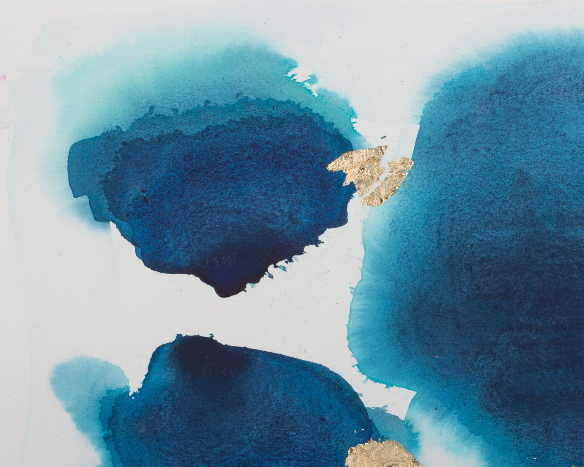 Aquarell, Blau, Blattgold, Abstrakt, Kunst, Full HD, Desktop-Hintergrund für Windows