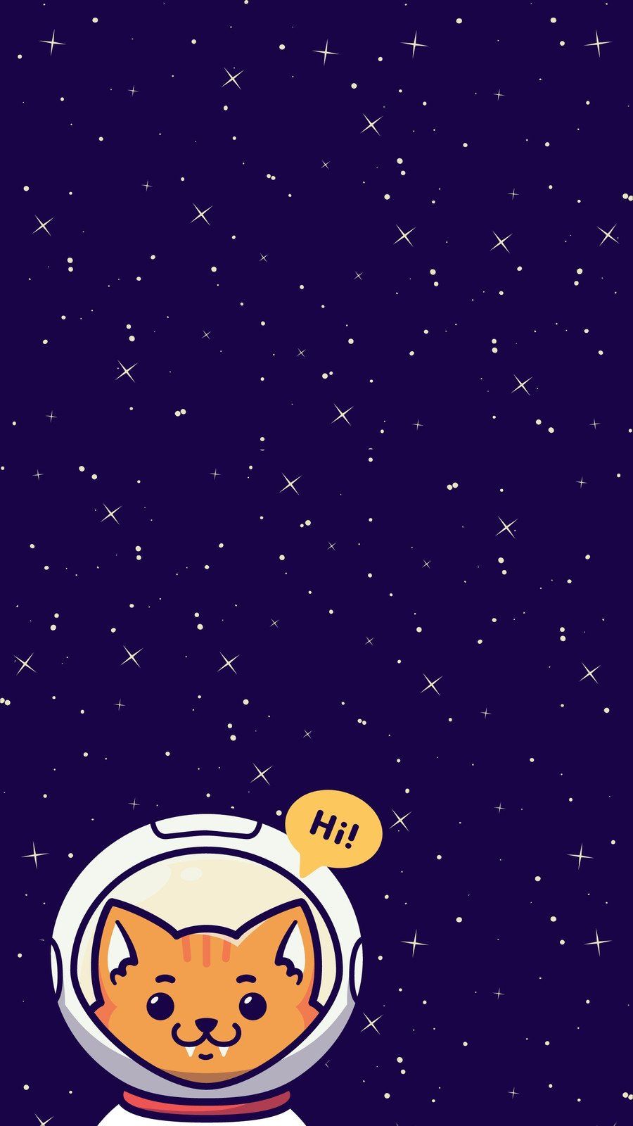 Astronautenkatze, Cartoon, Sterne, Dunkelviolett, Niedlich, Android-Hintergrundbild