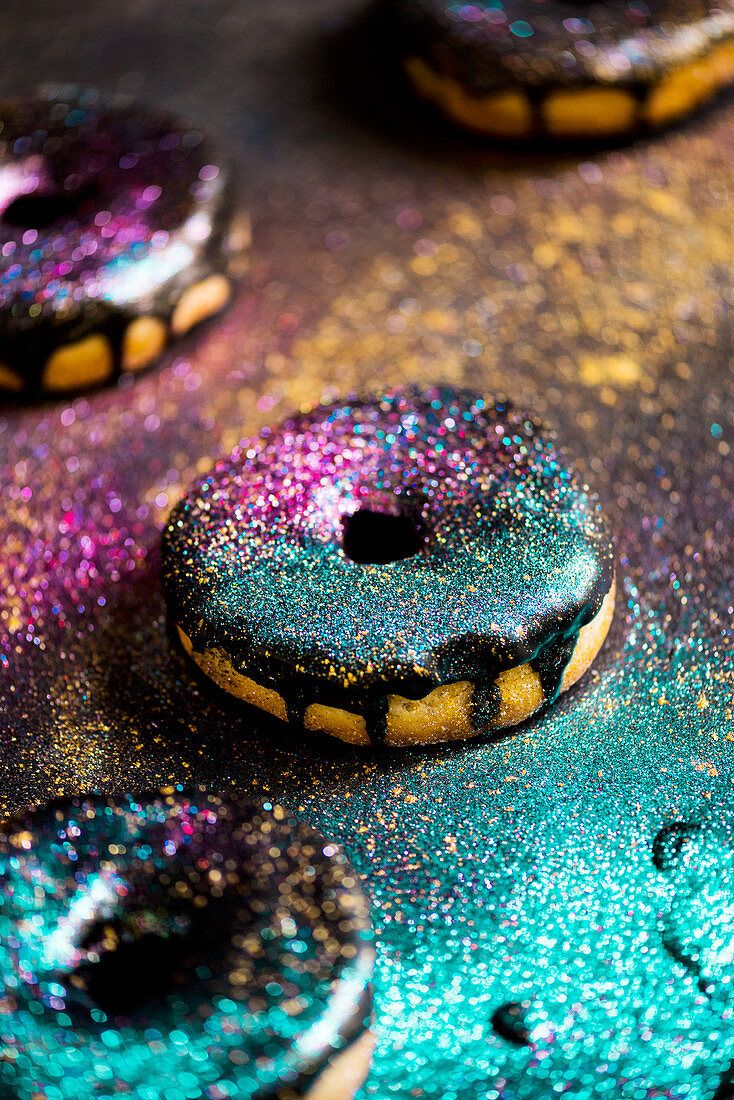 Donuts, Galaxie-Glasur, Glitzer, Türkis, Süßigkeiten, HD, Hintergrundbild fürs Tablet