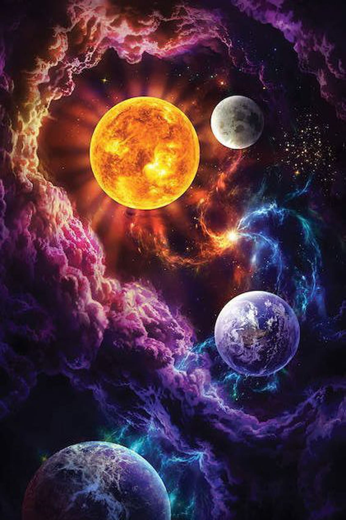 Planeten, Sonne, Nebel, Weltraum, Sonnensystem, Full HD, Hintergrundbild fürs Handy