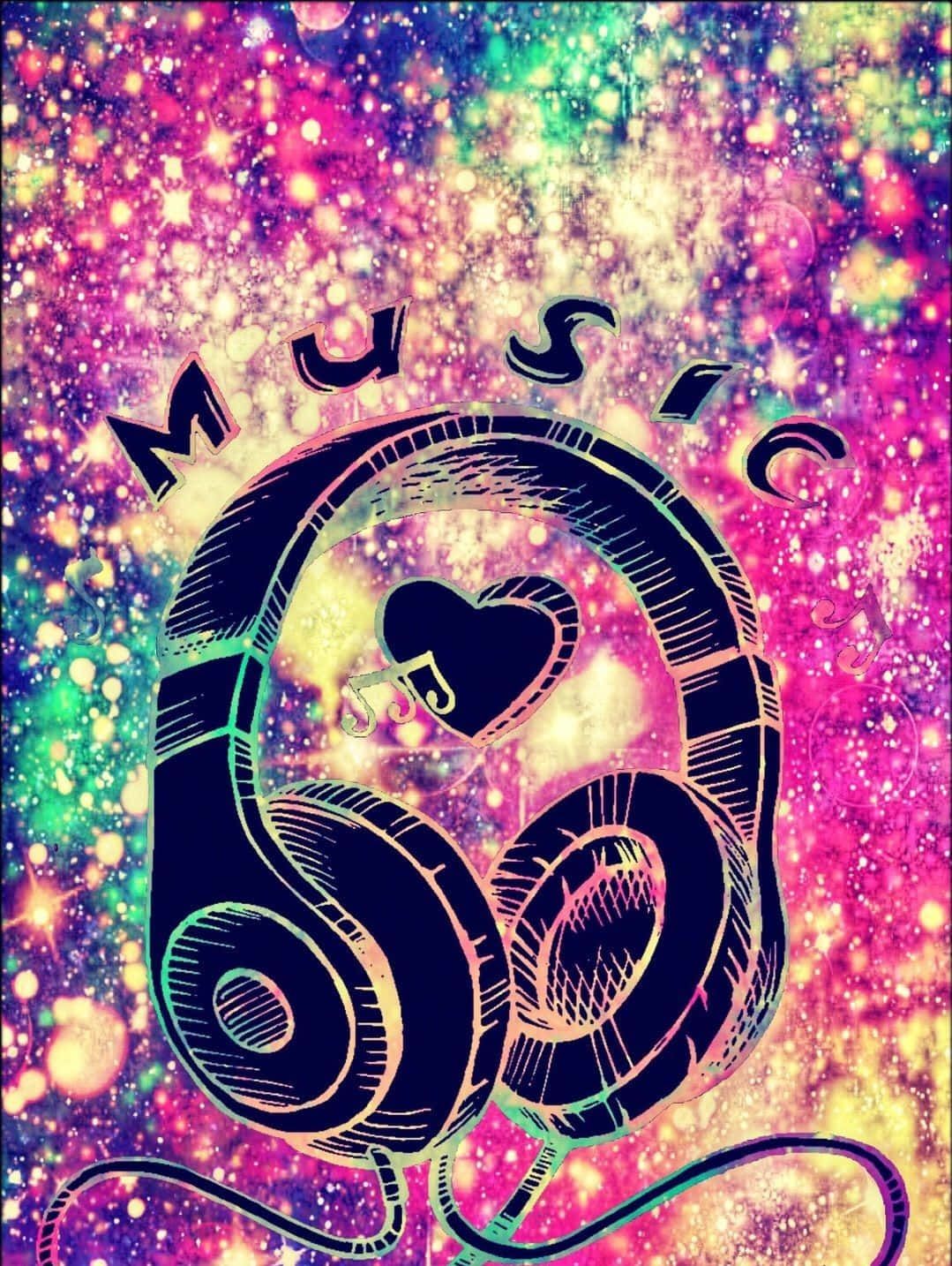 Kopfhörer, Music, Herz, Galaxie-Hintergrund, Bunt, HD Wallpaper