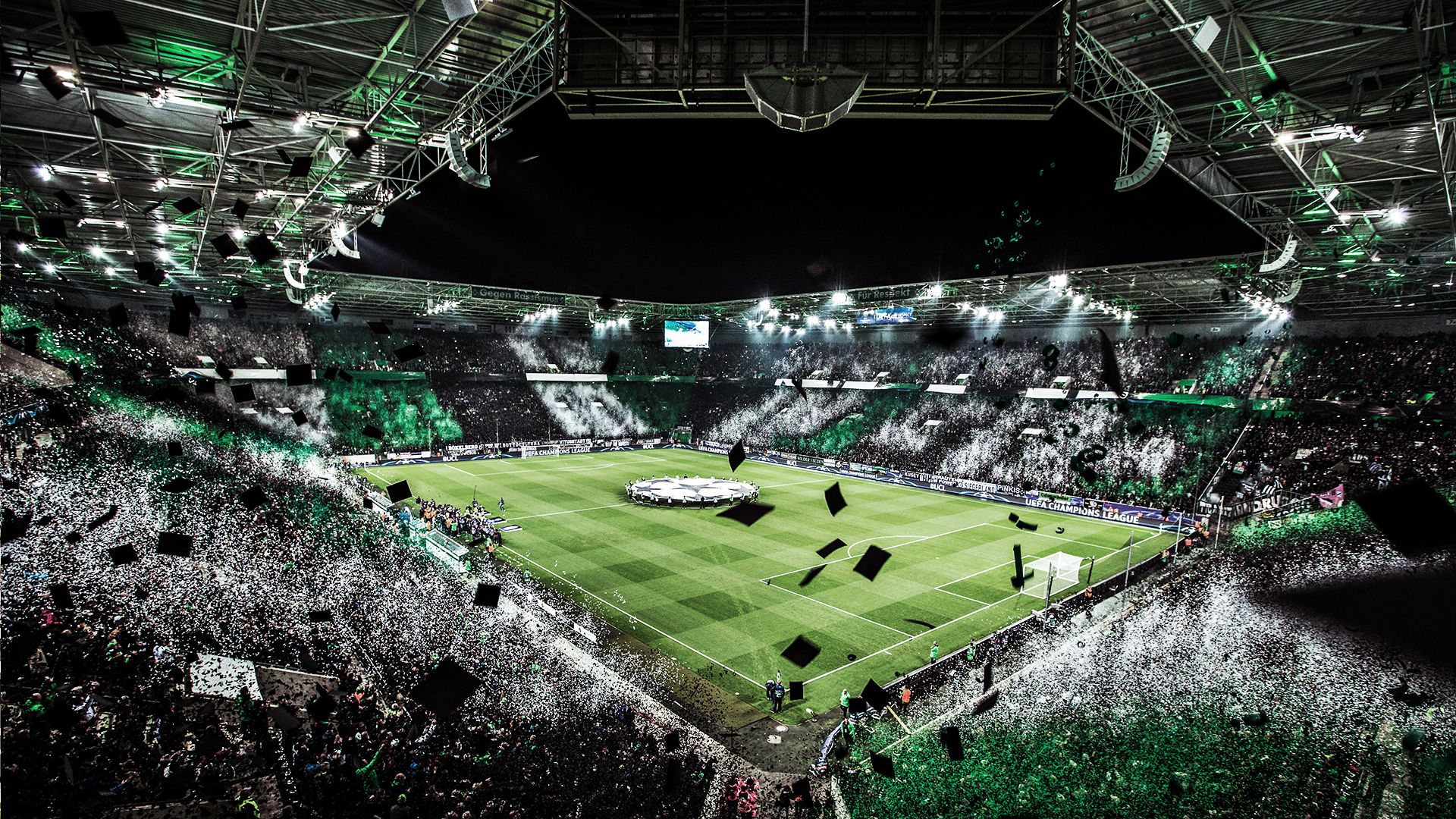 Borussia-Park, Borussia Mönchengladbach, Stadion, Choreografie, Flutlicht, Full HD, PC-Hintergrundbild