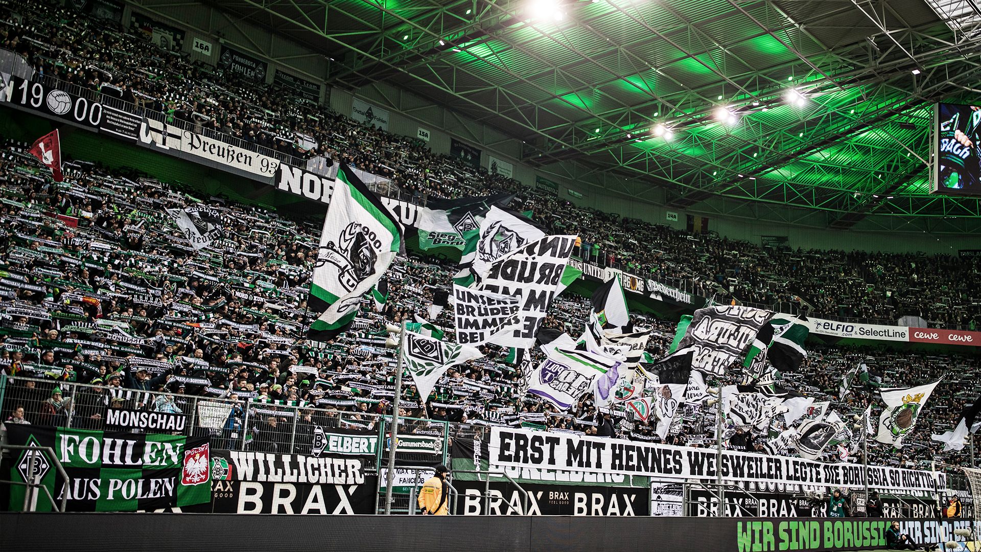 Borussia Mönchengladbach, Nordkurve, Fans, Fahnen, Banner, 1920x1080, PC-Hintergrundbild