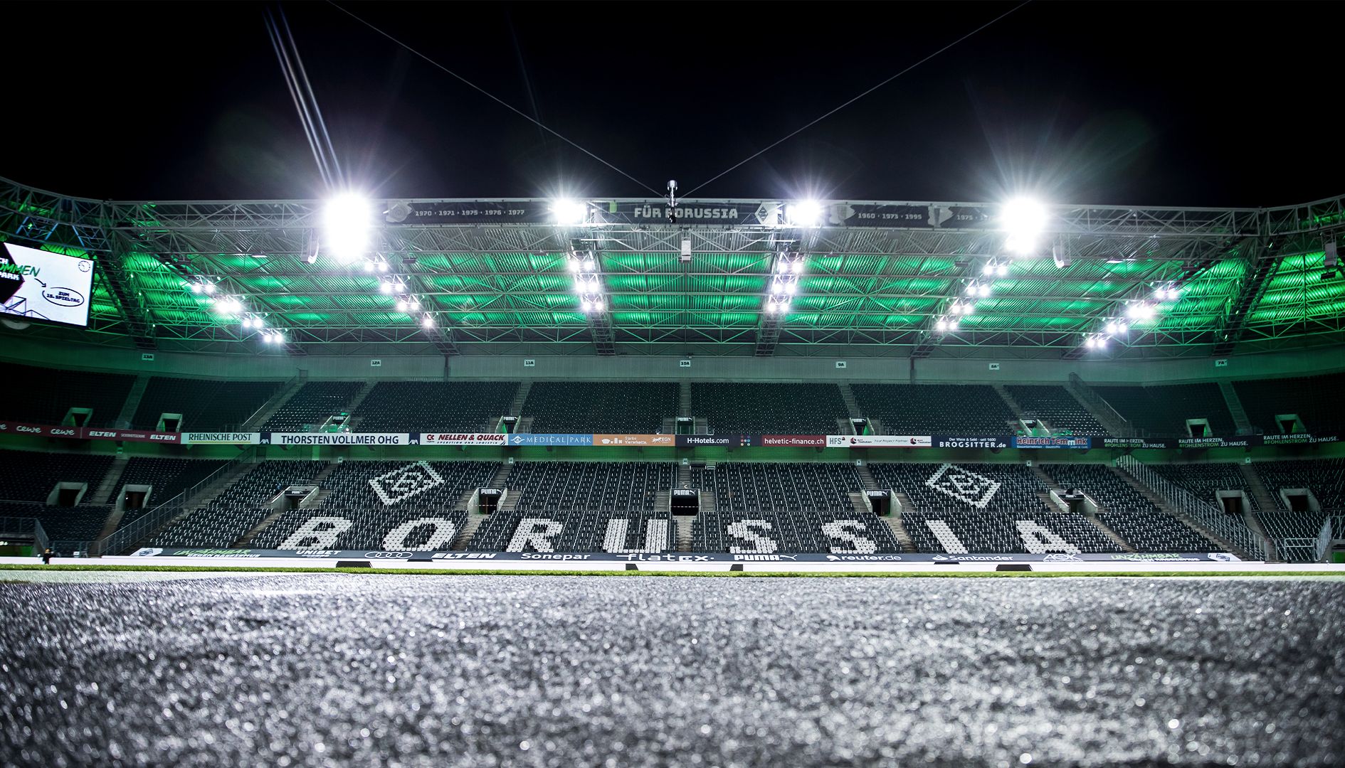 Borussia-Park, Borussia Mönchengladbach, Leeres Stadion, Flutlicht, Rasen, HD, PC-Hintergrundbild