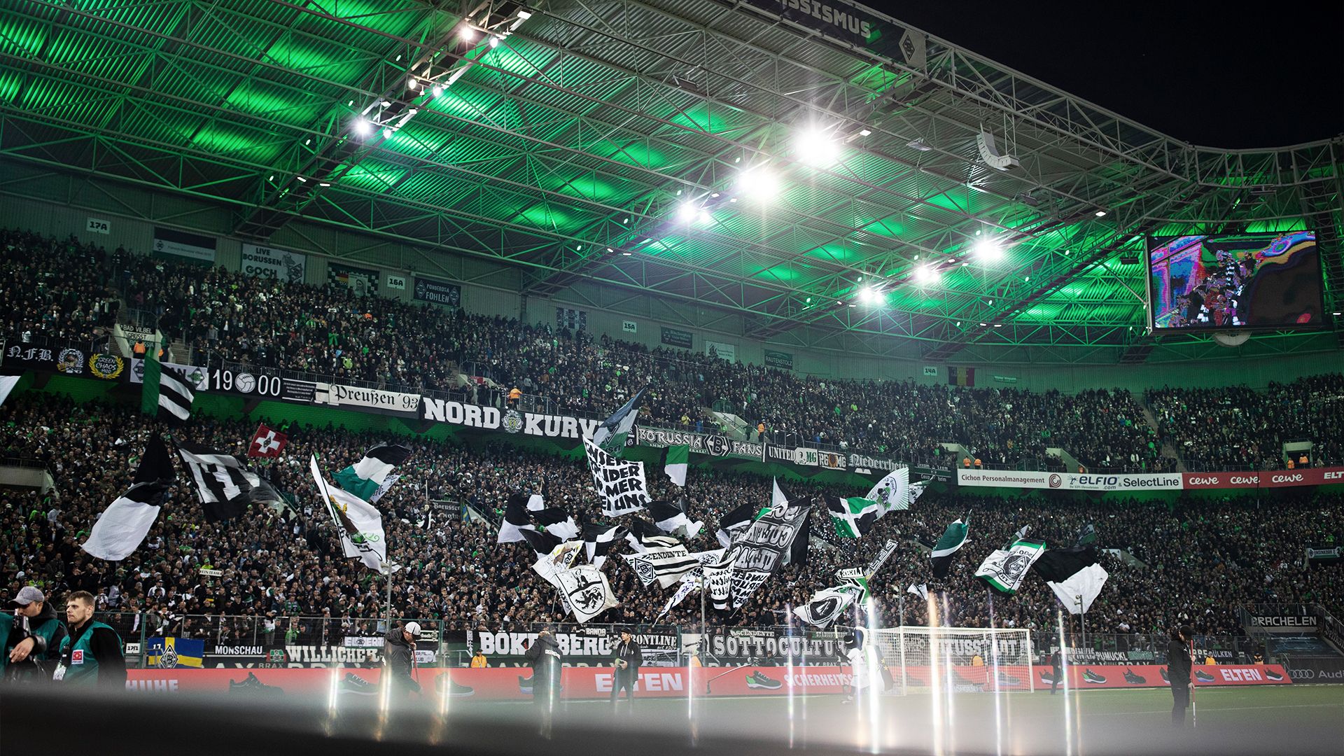 Borussia Mönchengladbach, Nordkurve, Fans, Pyrotechnik, Flutlicht, Full HD, Laptop-Hintergrundbild
