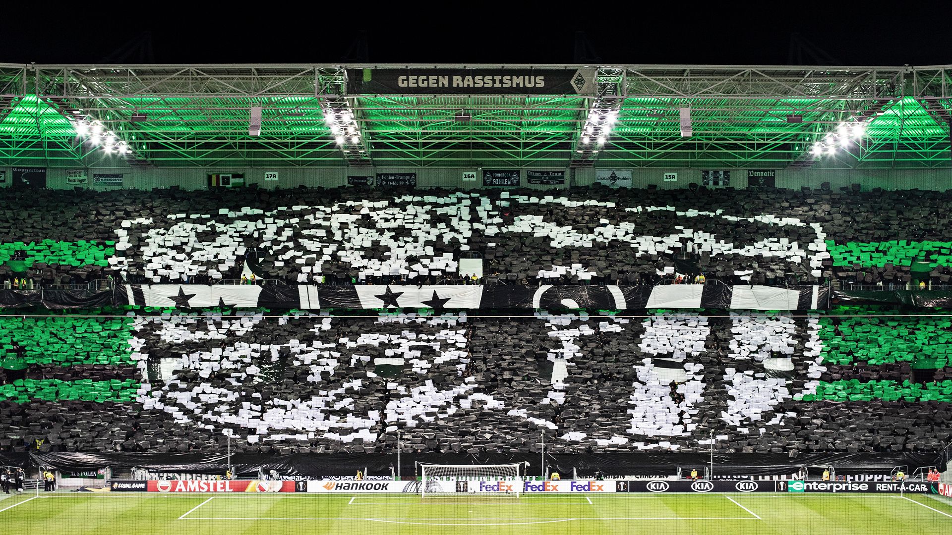 Borussia Mönchengladbach, Choreografie, Fans, Tribüne, Schwarz-weiß-grün, 1920x1080, Desktop-Hintergrund
