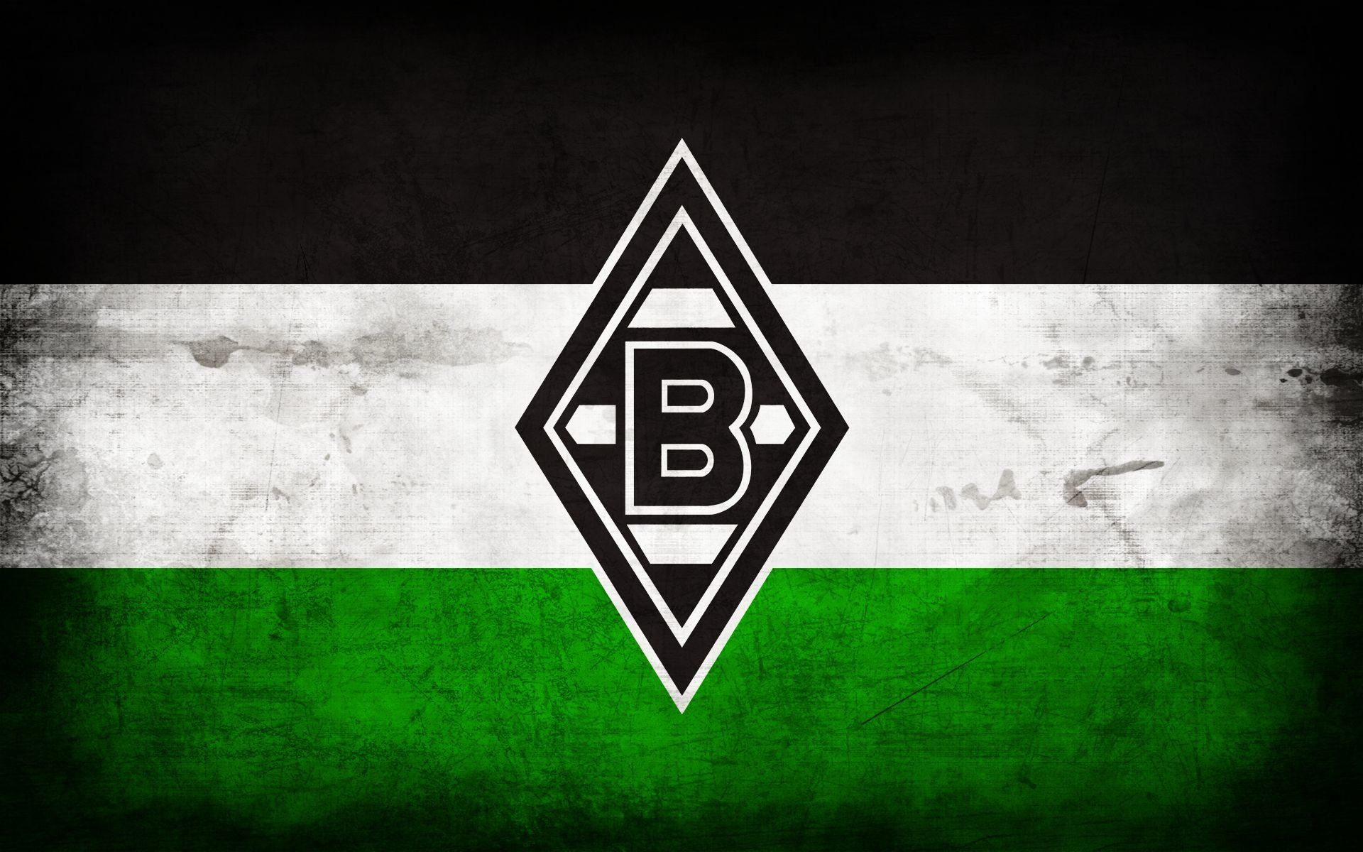 Borussia Mönchengladbach, Wappen, Fahne, Schwarz-weiß-grün, Grunge, Full HD, Windows-Hintergrundbild