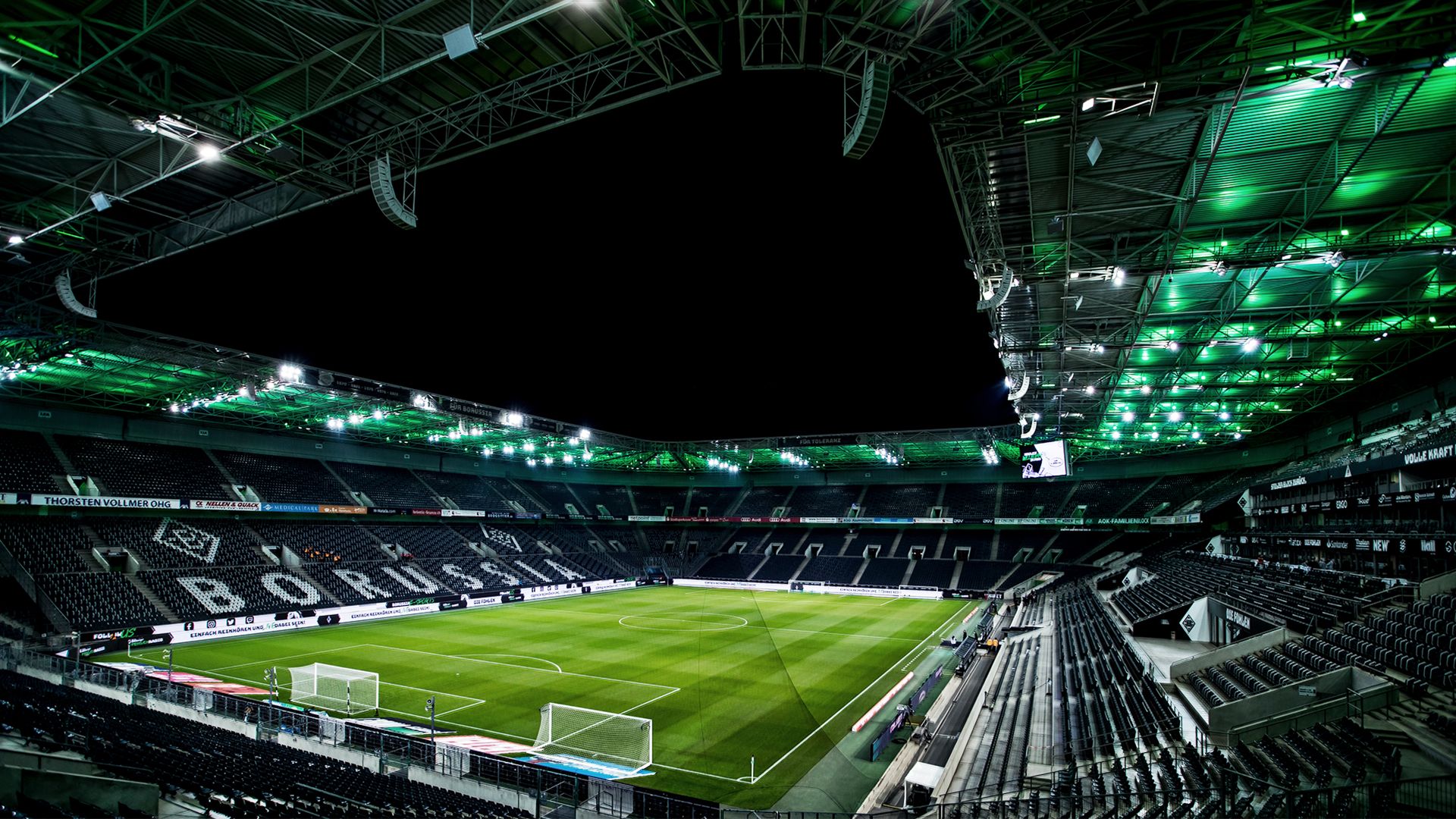 Borussia-Park, Borussia Mönchengladbach, Stadion, Spielfeld, Nacht, Full HD, Windows-Hintergrundbild